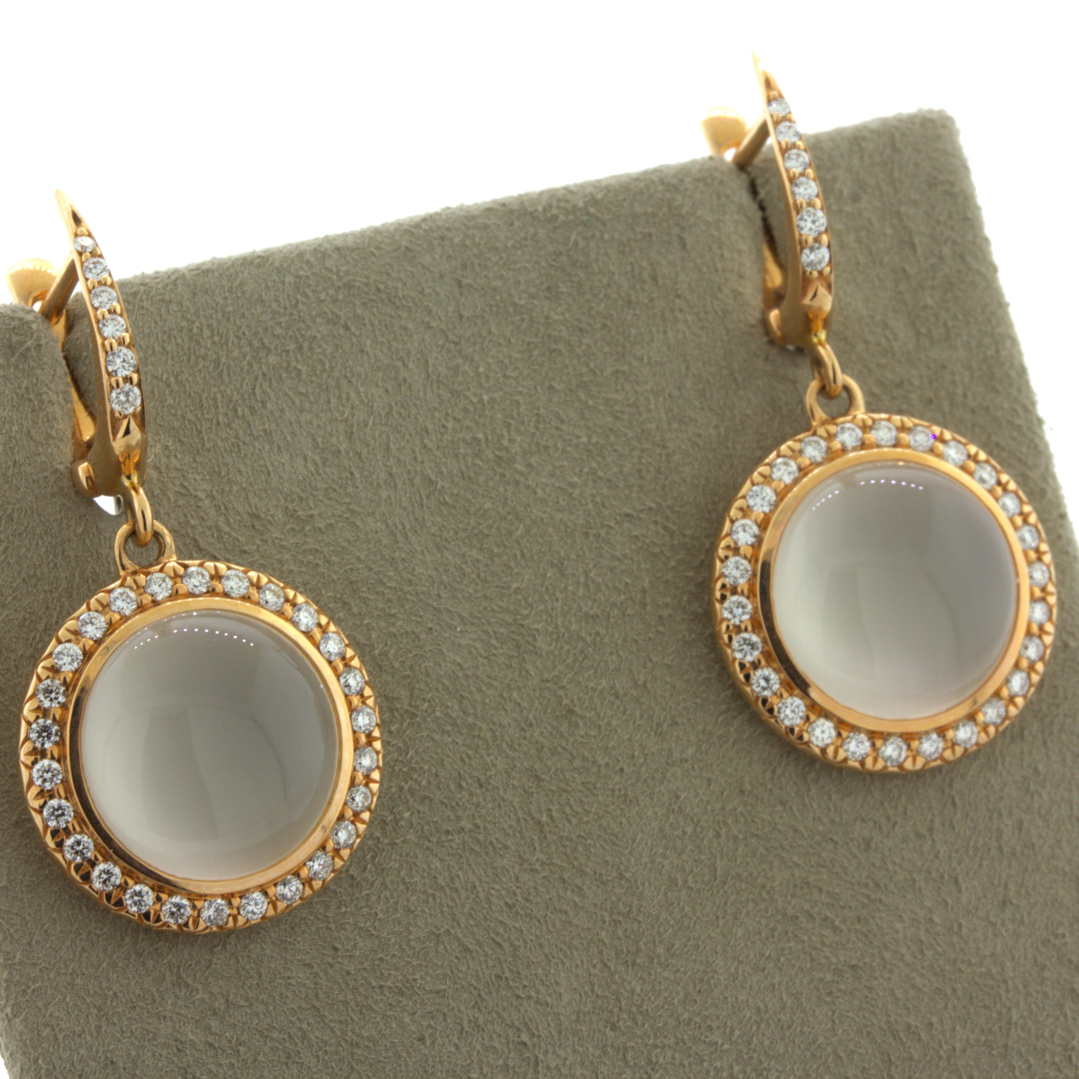 Moonstone Diamond 18k Rose Gold Drop Earrings