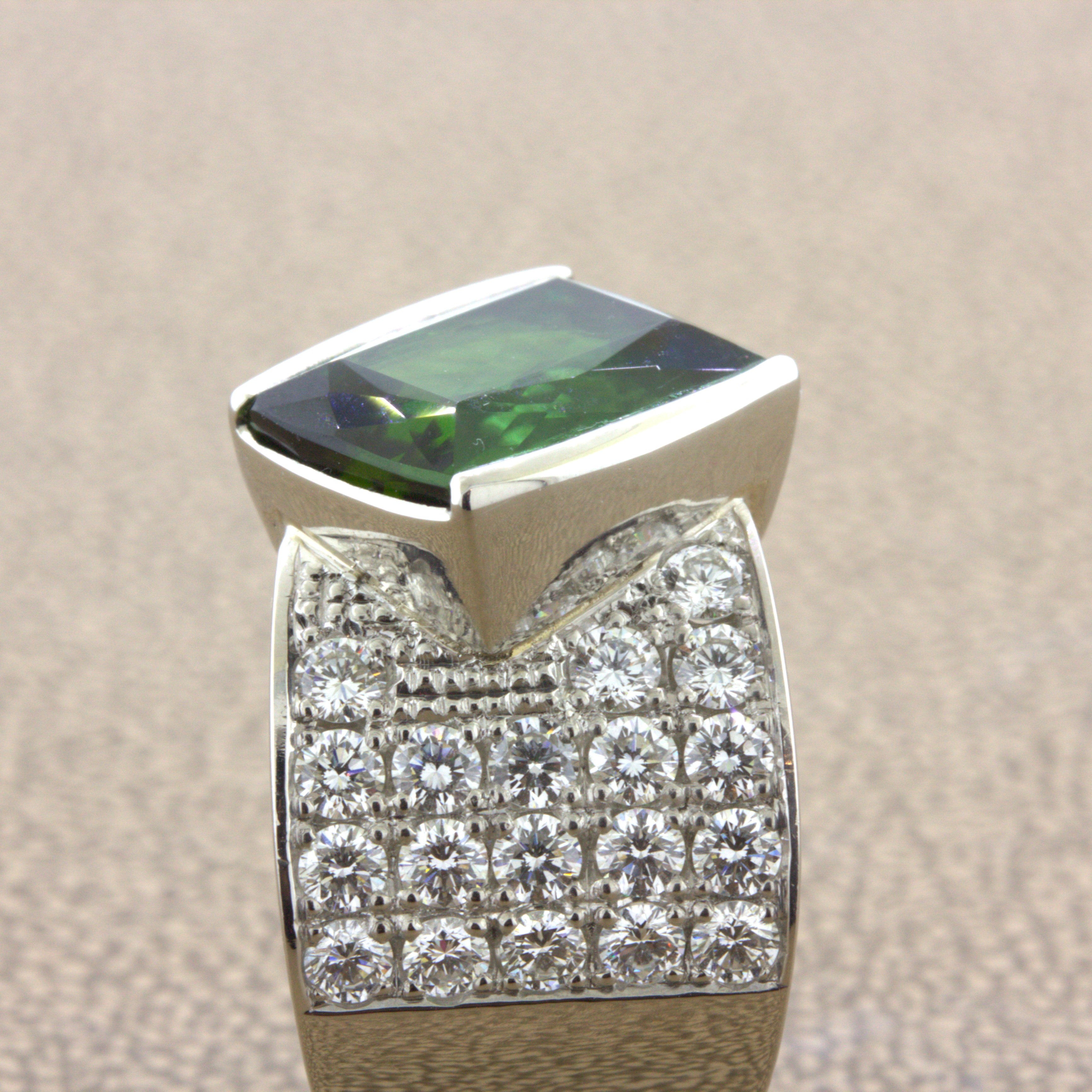 Green Tourmaline Diamond Platinum Ring