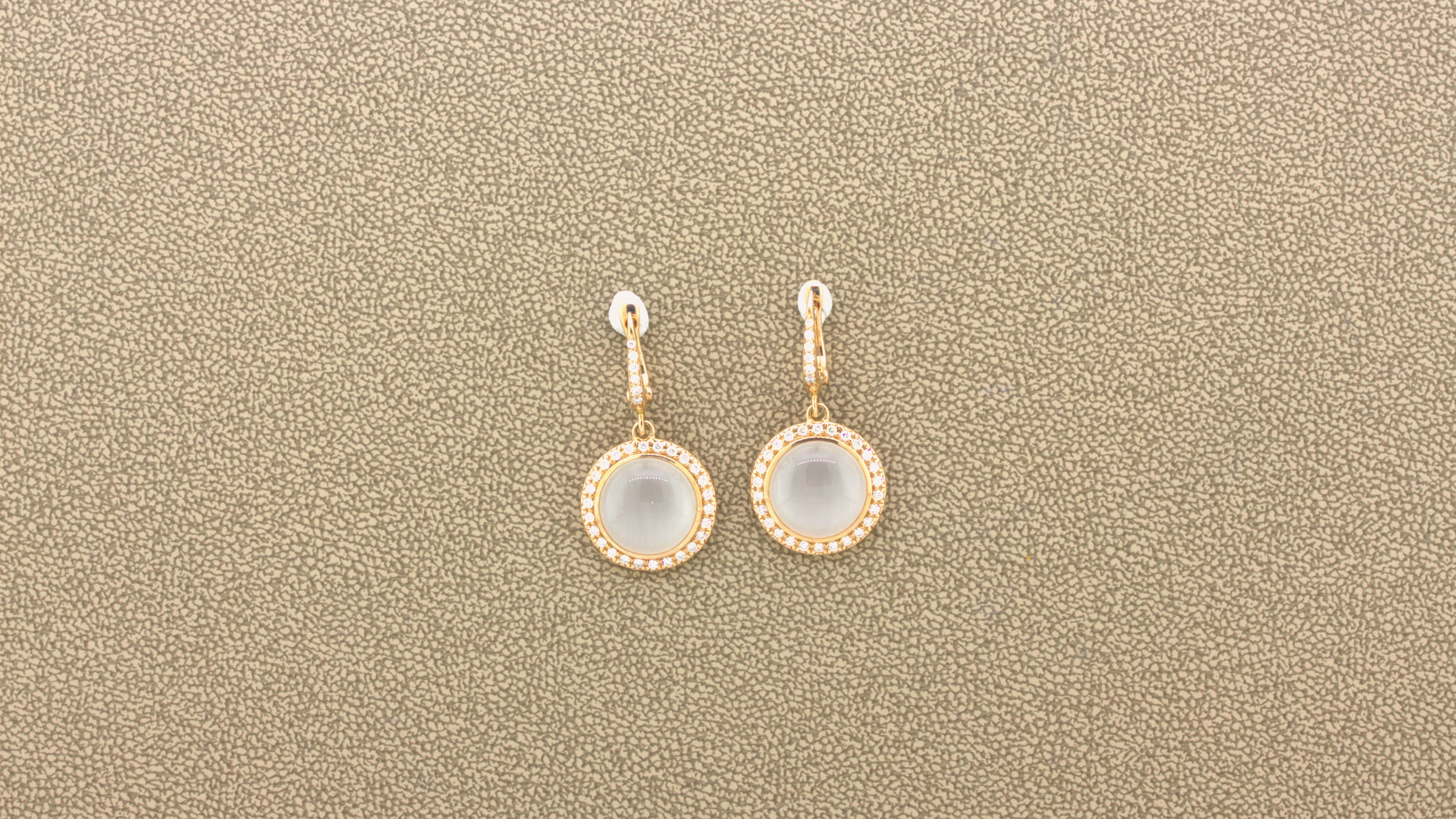 Moonstone Diamond 18k Rose Gold Drop Earrings