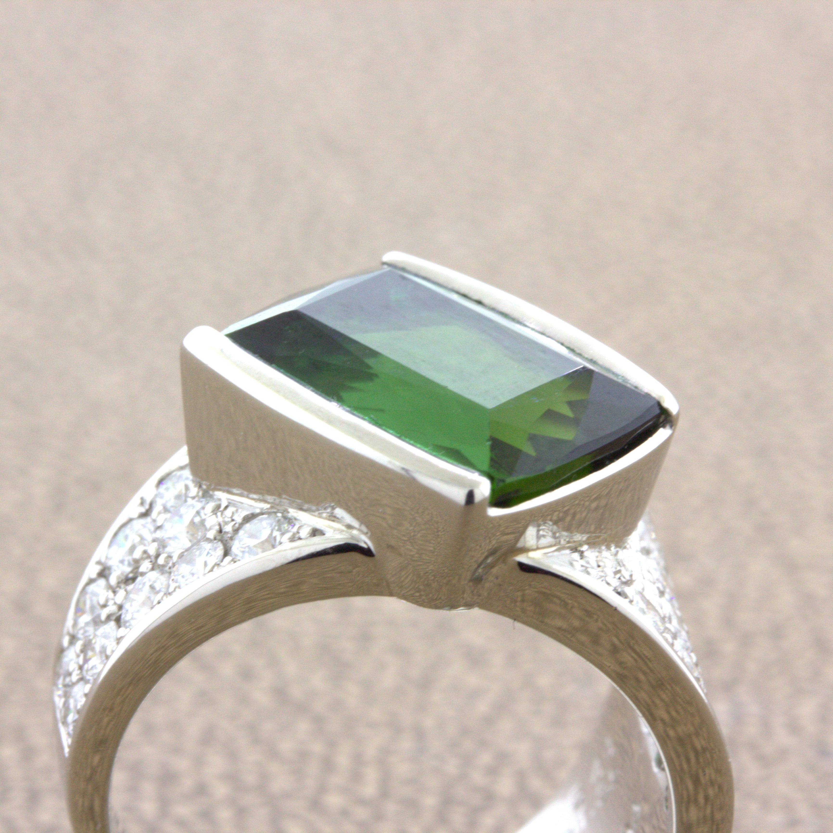 Green Tourmaline Diamond Platinum Ring