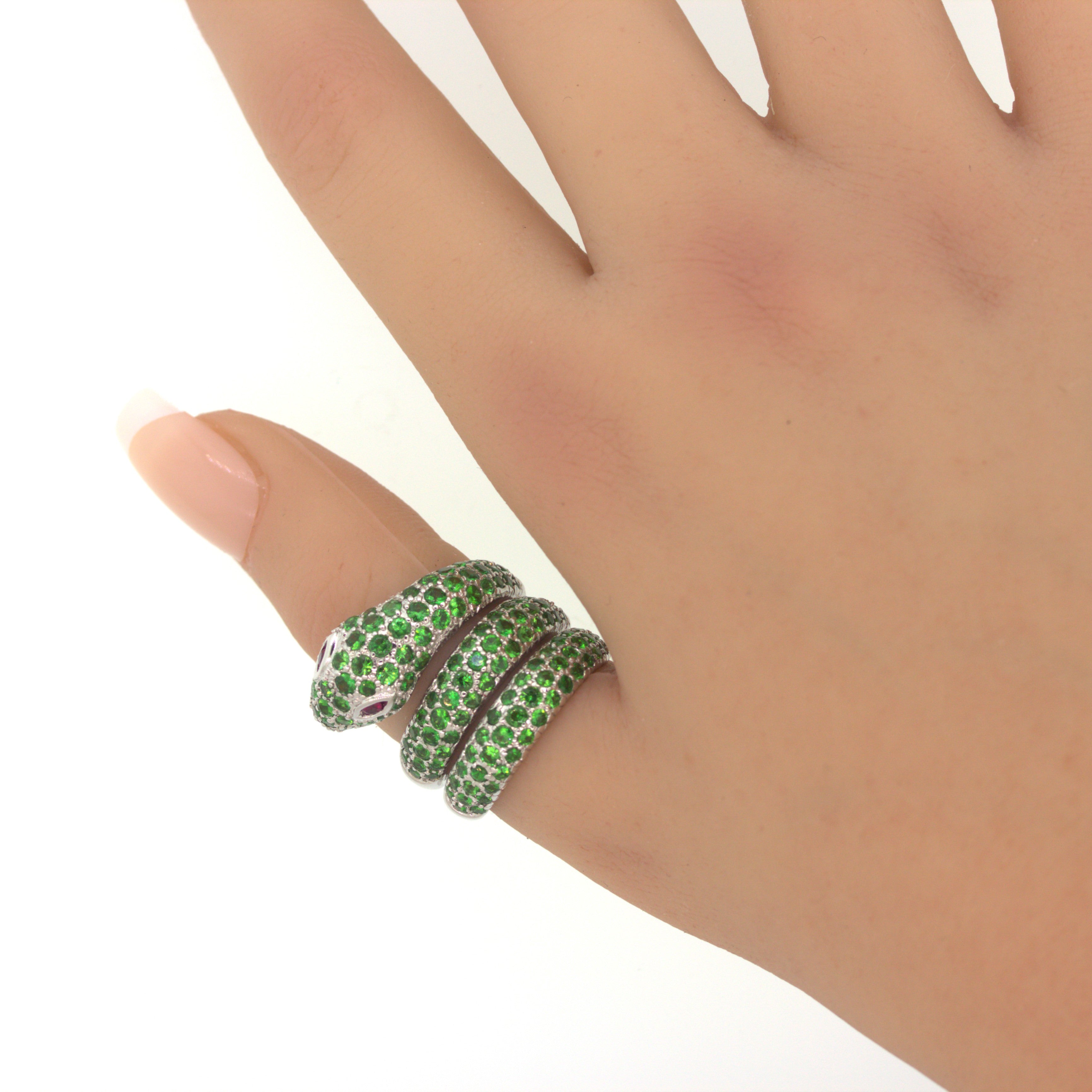 Tsavorite Ruby Snake Gold Wrap Ring