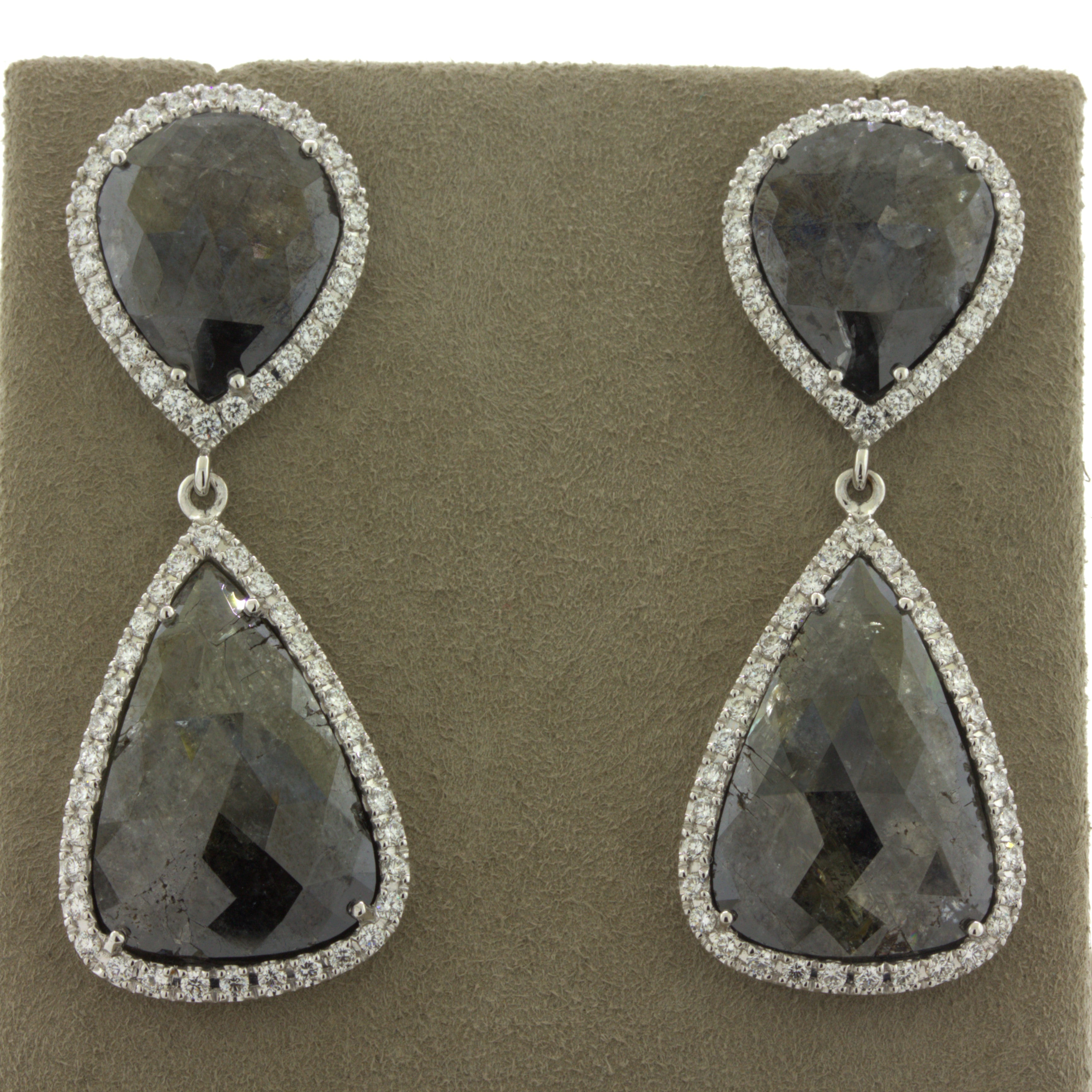 Diamond & Diamond Slice 18k White Gold Drop Earrings