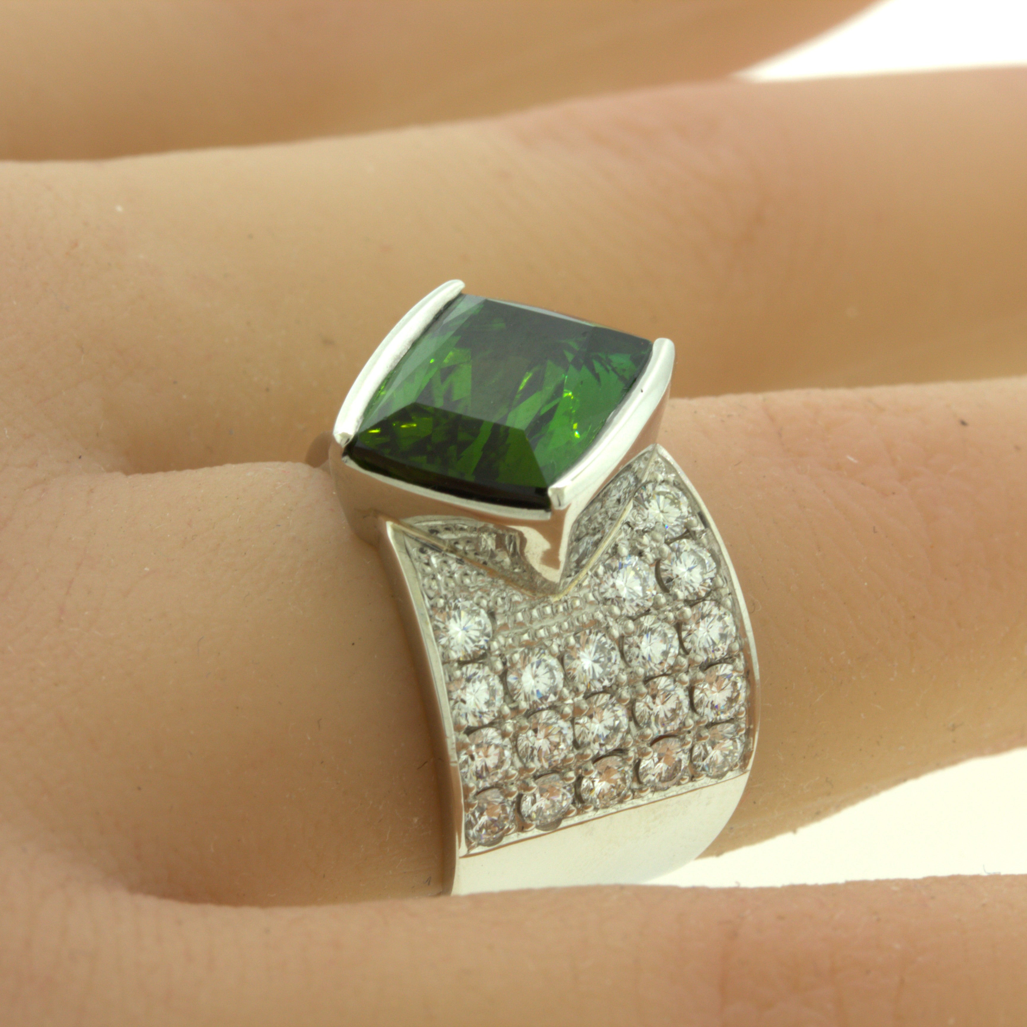 Green Tourmaline Diamond Platinum Ring