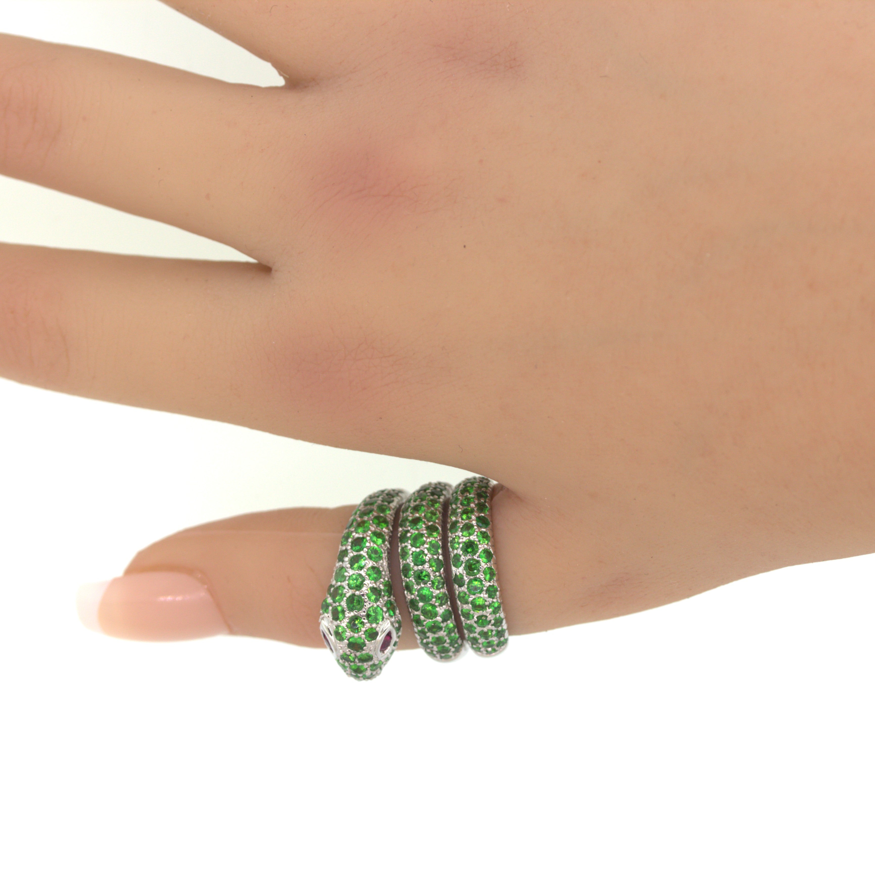 Tsavorite Ruby Snake Gold Wrap Ring