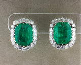 Mid-Century 25.04 Carat Colombian Emerald Diamond 18K Gold Earrings, GIA Cert.