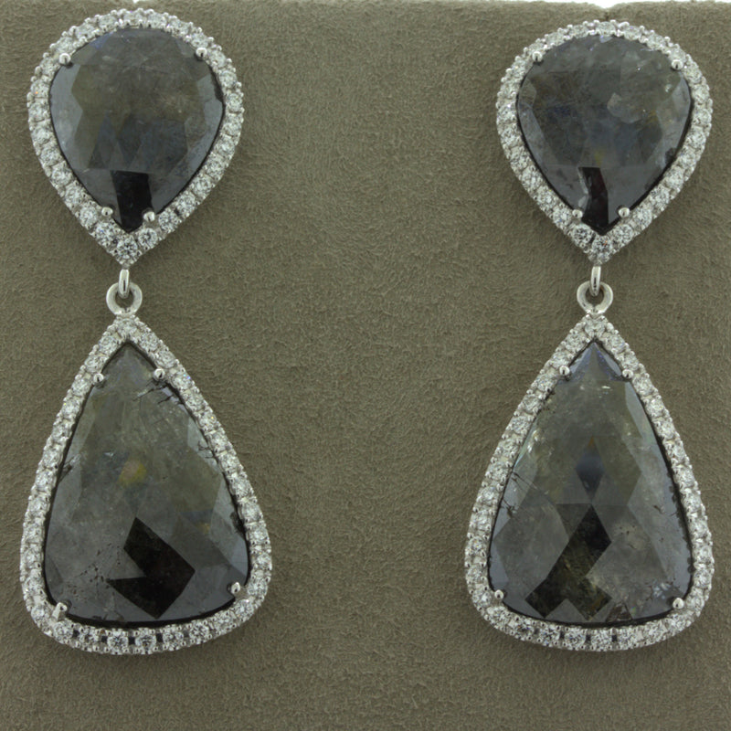 Diamond & Diamond Slice 18k White Gold Drop Earrings