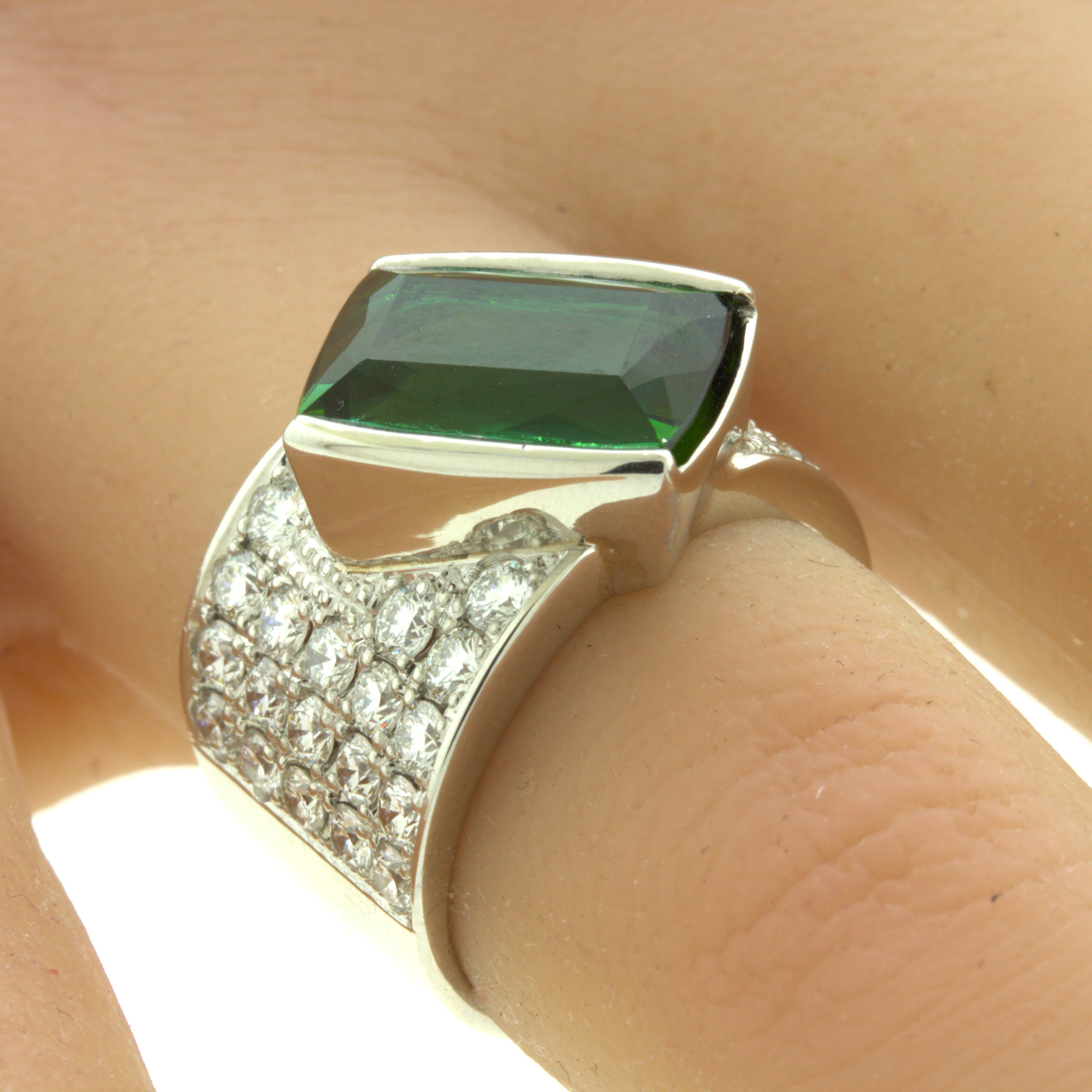 Green Tourmaline Diamond Platinum Ring