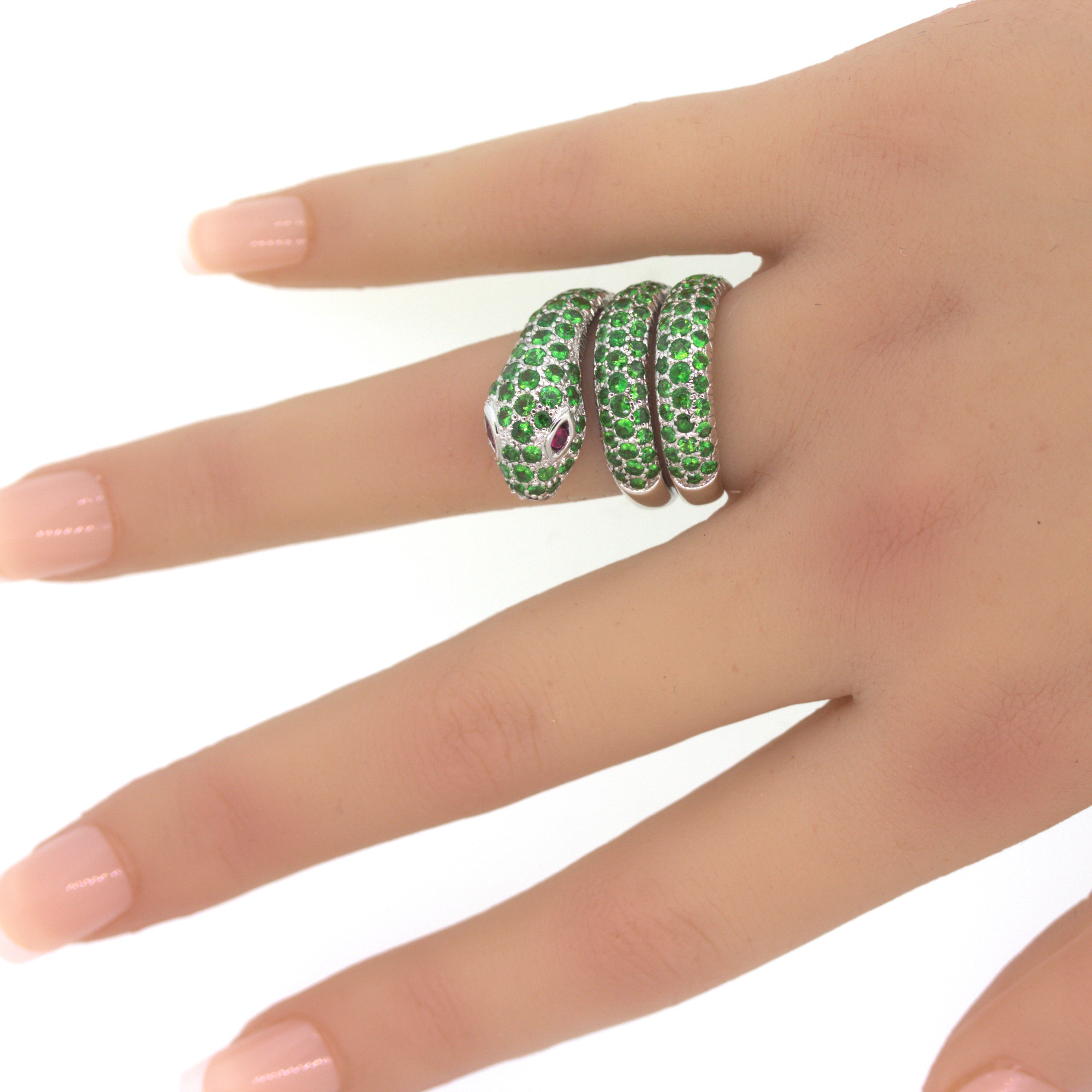 Tsavorite Ruby Snake Gold Wrap Ring