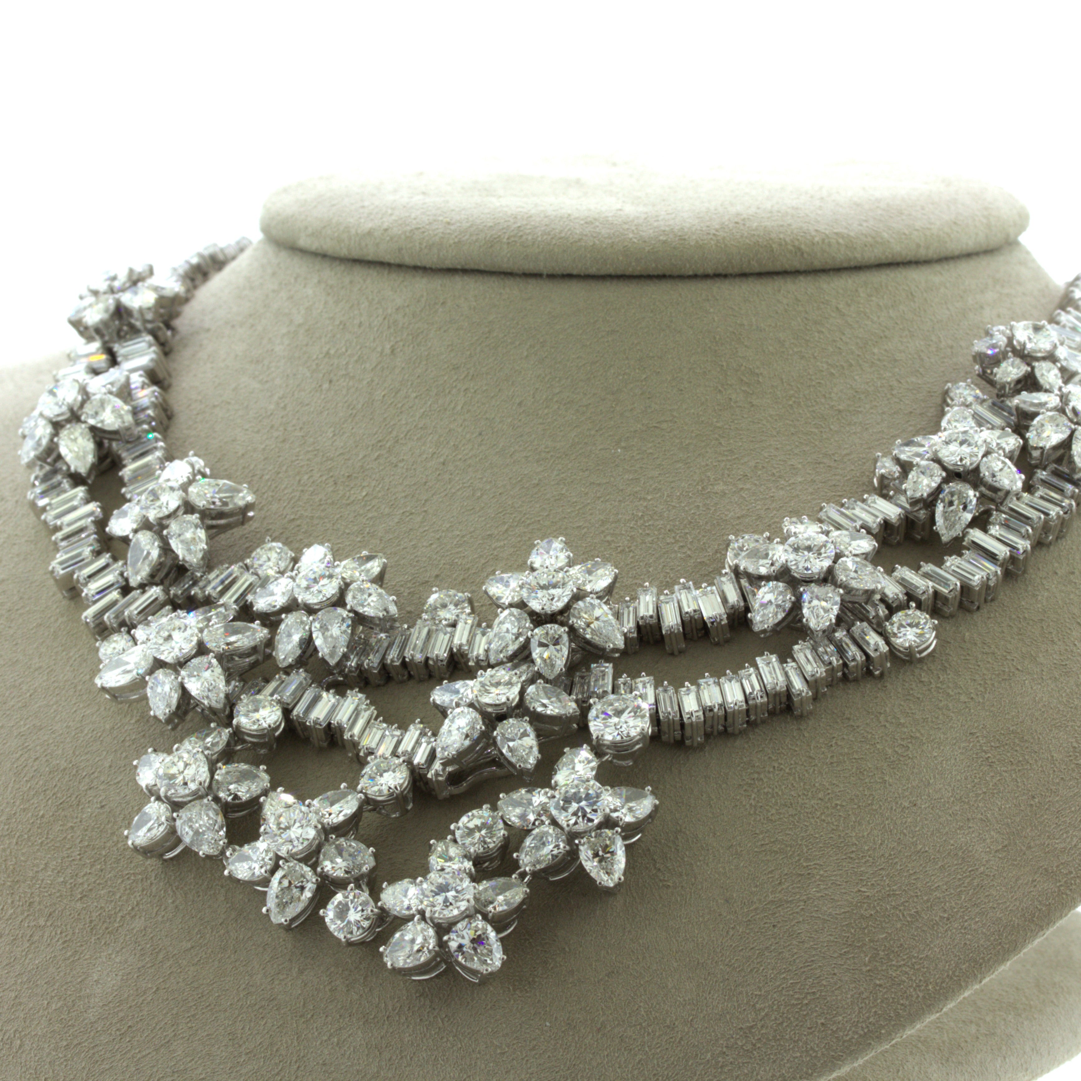 Mid-Century 84 Carat Diamond Cluster Platinum Bib Necklace