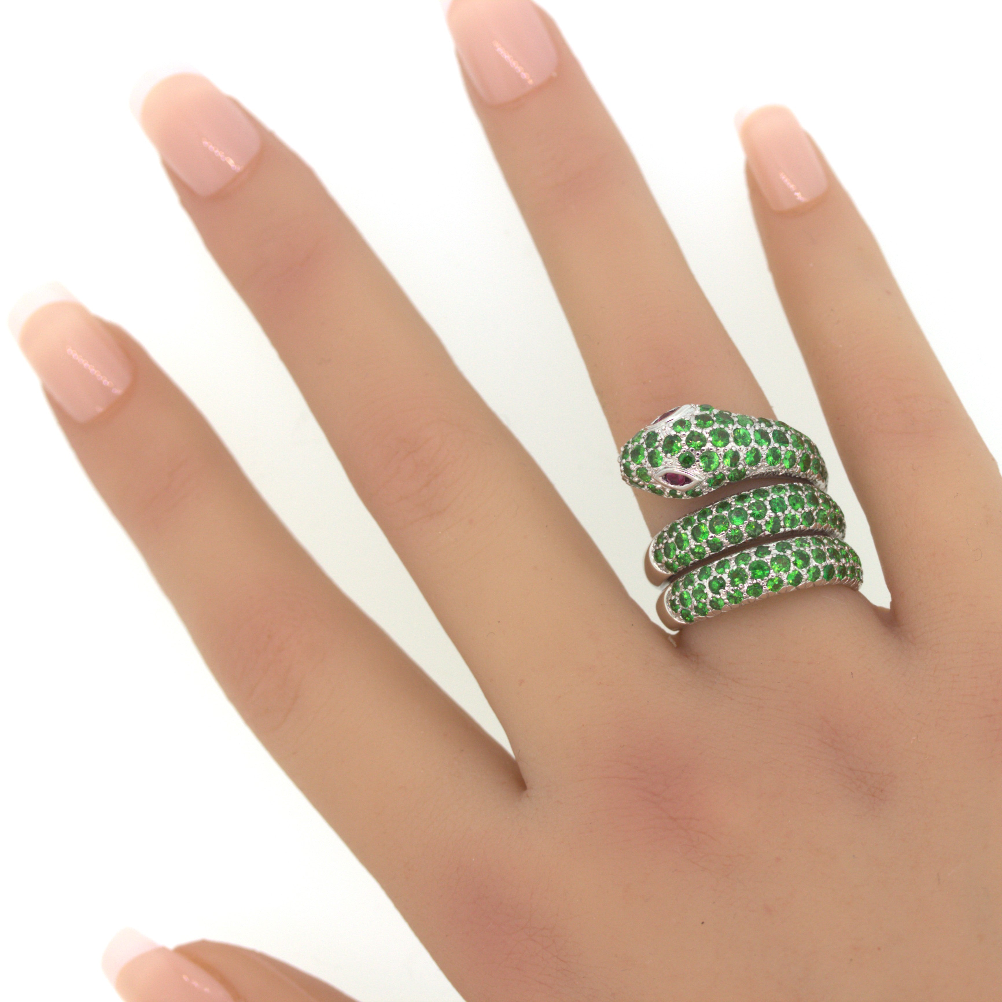 Tsavorite Ruby Snake Gold Wrap Ring