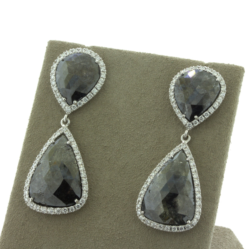 Diamond & Diamond Slice 18k White Gold Drop Earrings