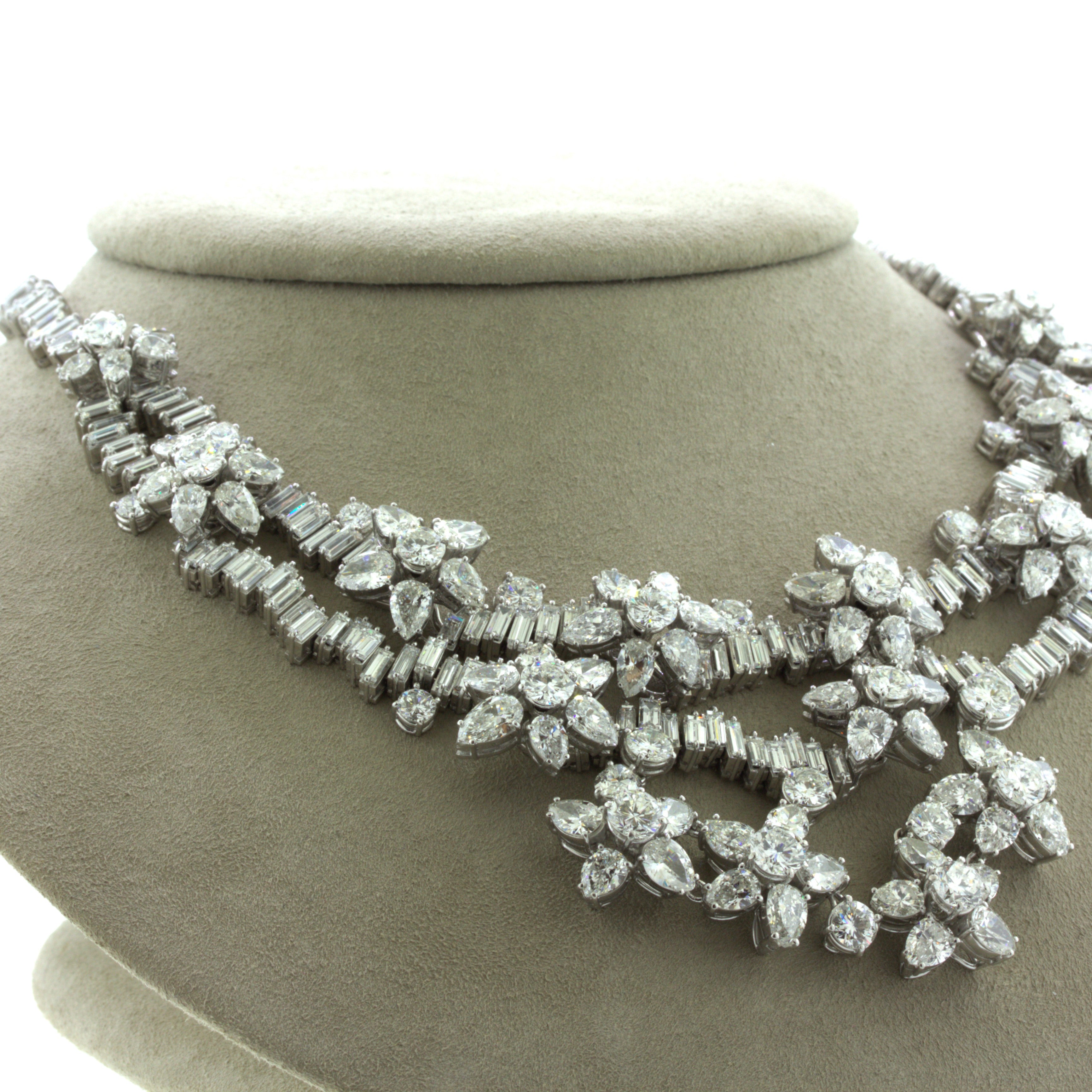 Mid-Century 84 Carat Diamond Cluster Platinum Bib Necklace