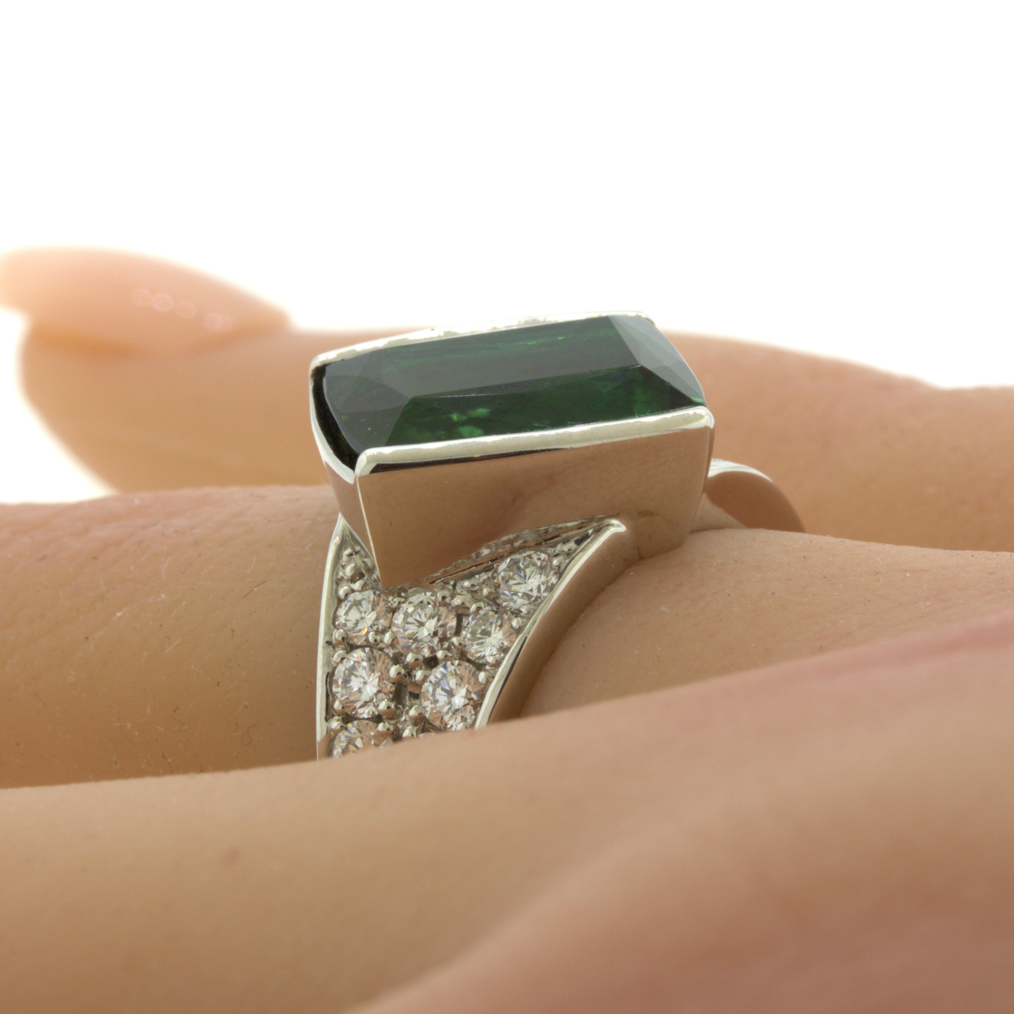 Green Tourmaline Diamond Platinum Ring