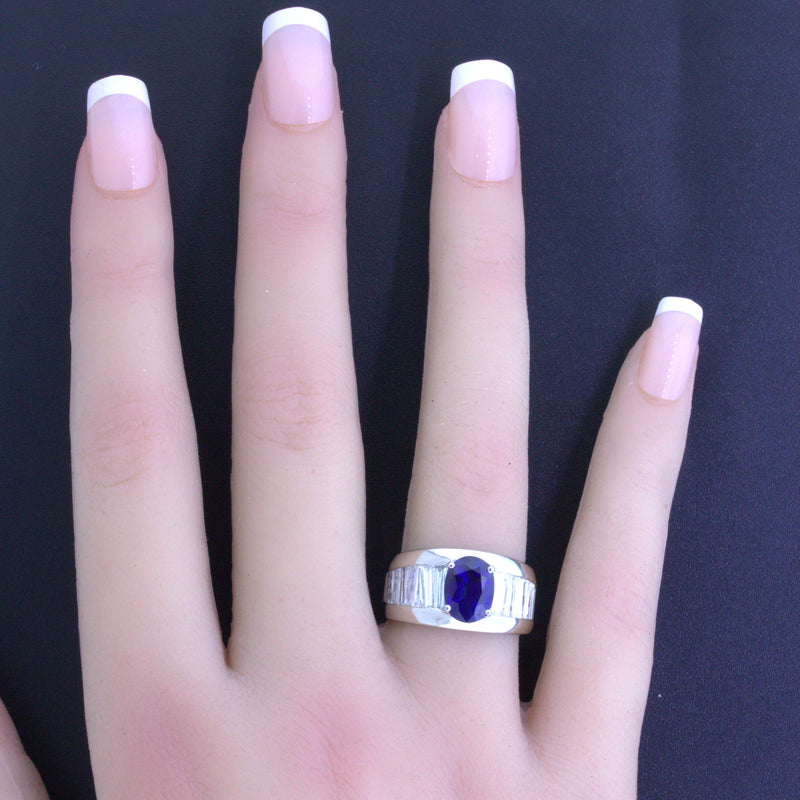 2.05 Carat No-Heat Blue Sapphire Diamond Platinum Band Ring, GIA Certified