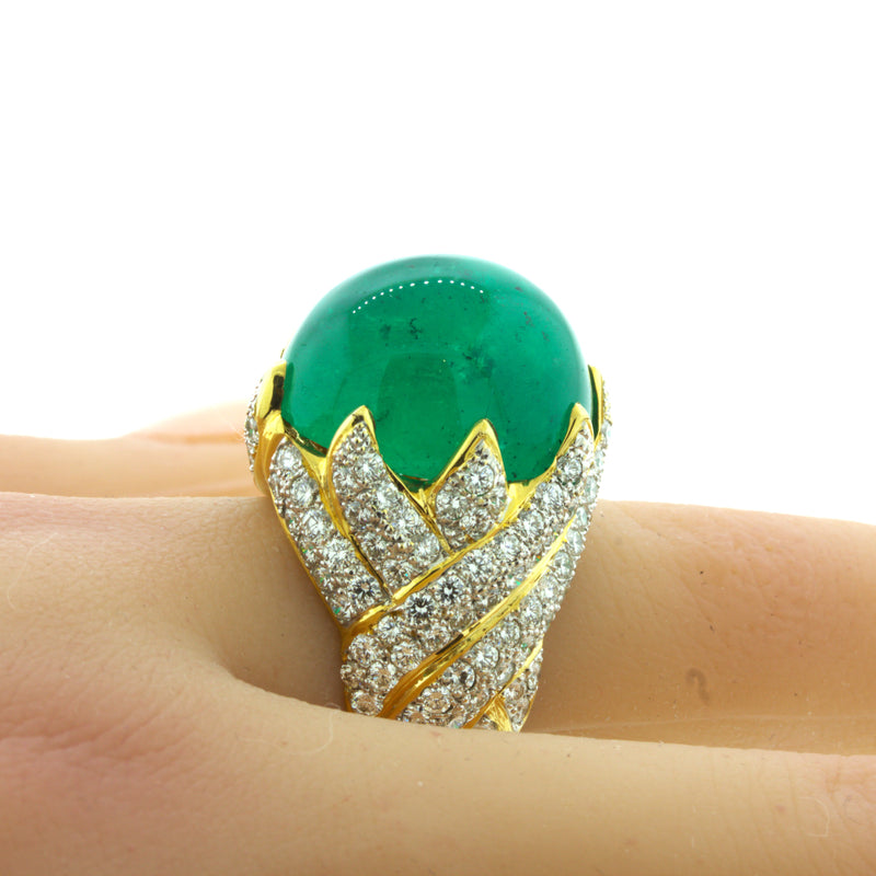26.67 Carat Colombian Emerald Diamond 18K Yellow Gold Cocktail Ring, AGL Cert.