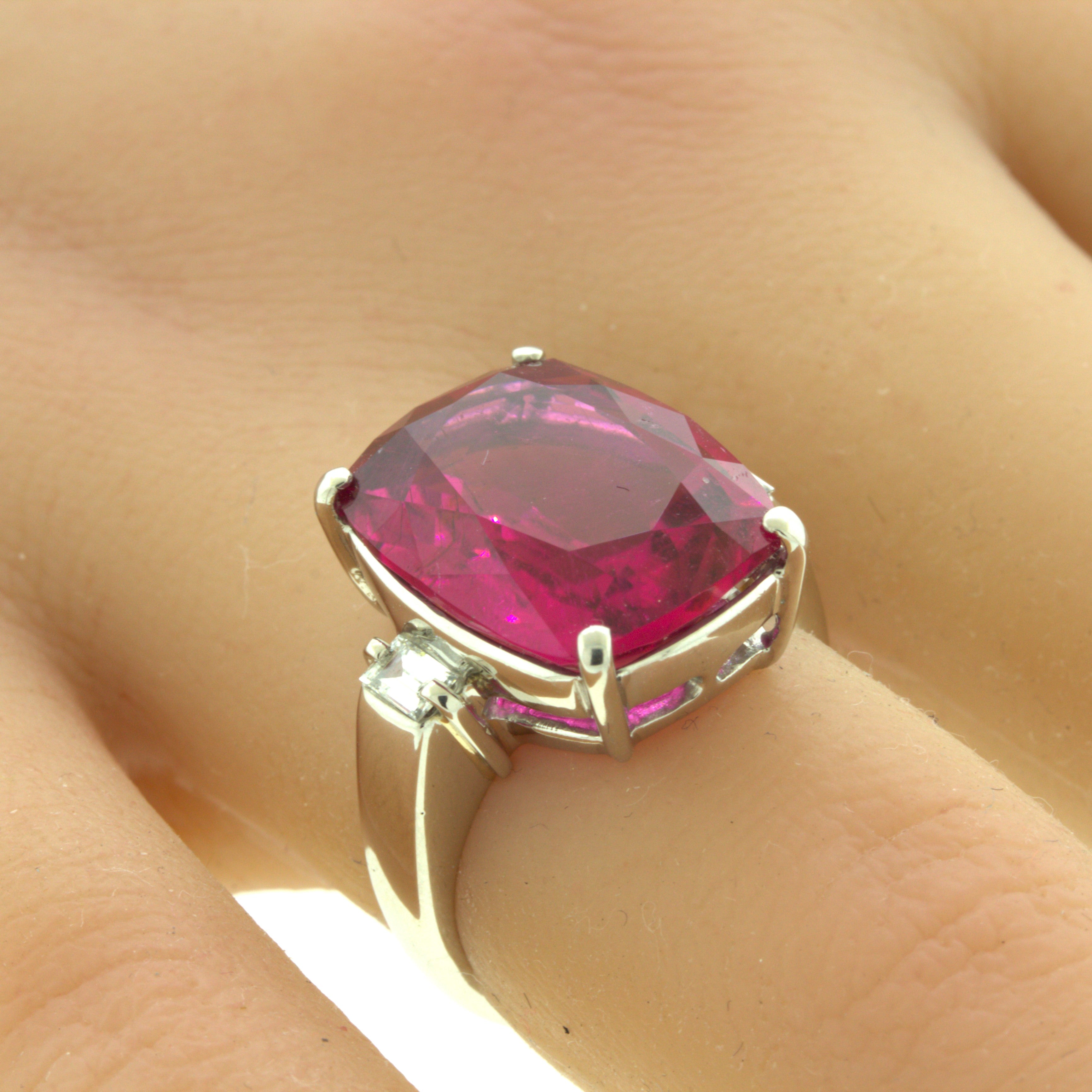 10.44 Carat Rubellite Tourmaline Diamond Platinum 3-Stone Ring