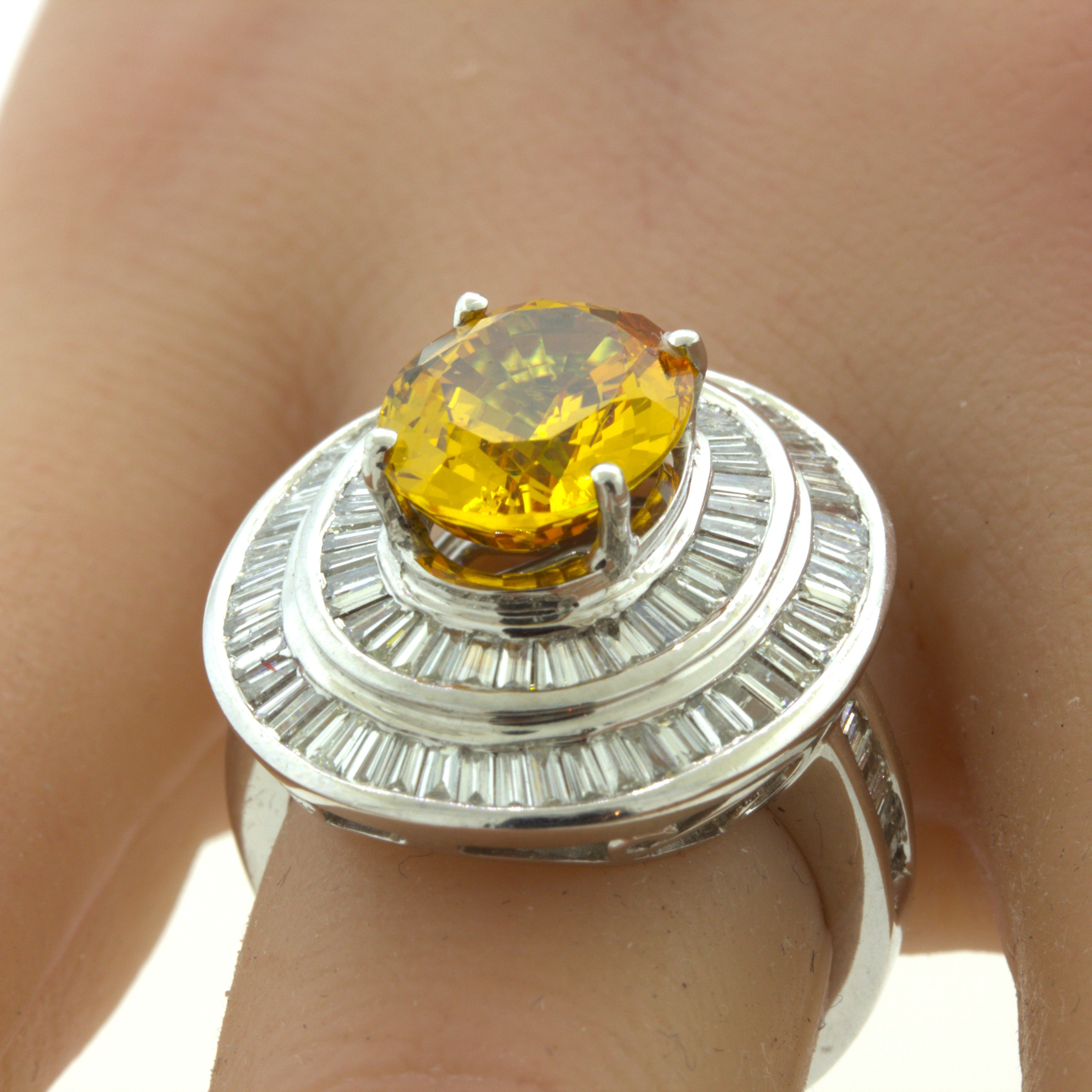 Fancy Yellow Sapphire Diamond Double-Halo 18K White Gold Ring