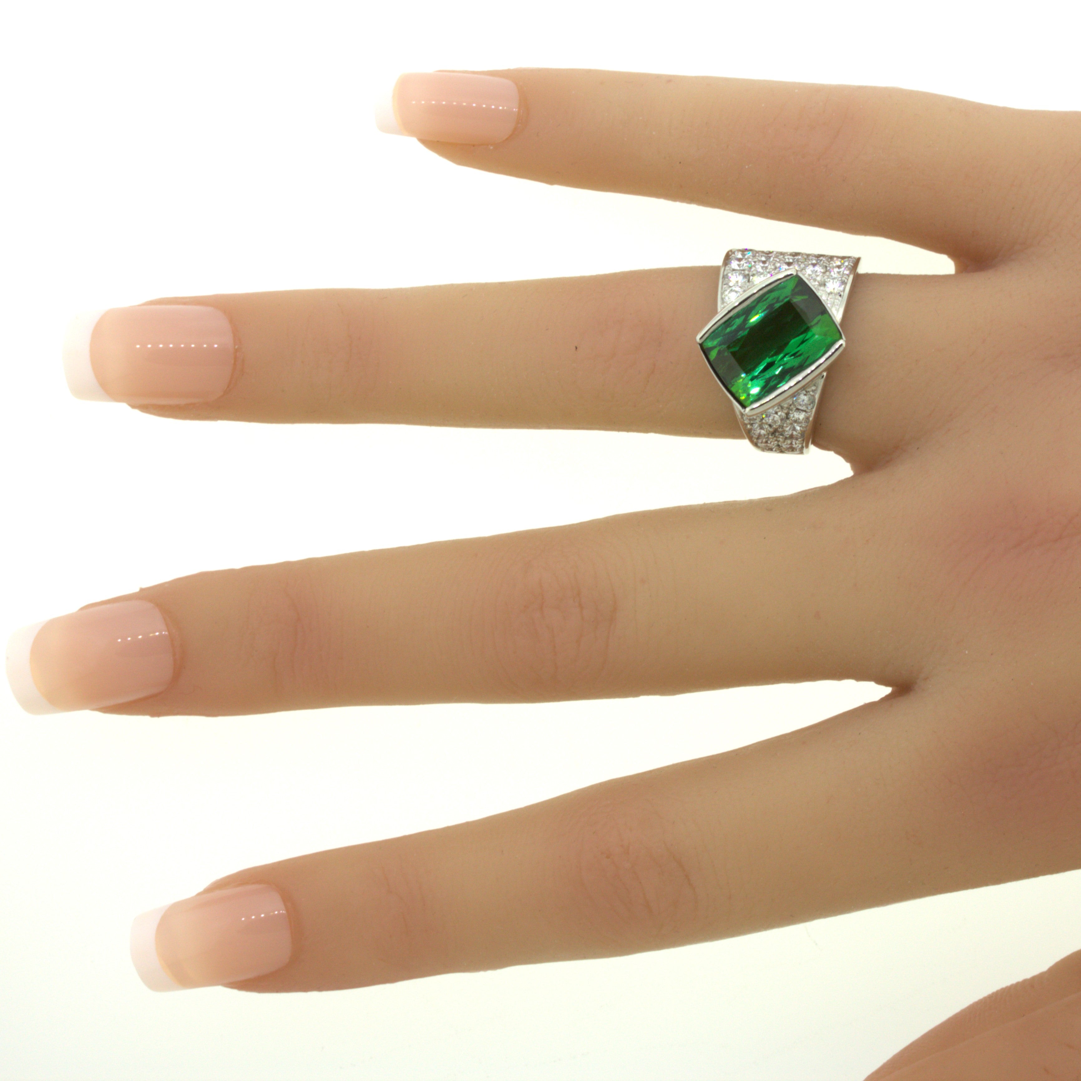 Green Tourmaline Diamond Platinum Ring