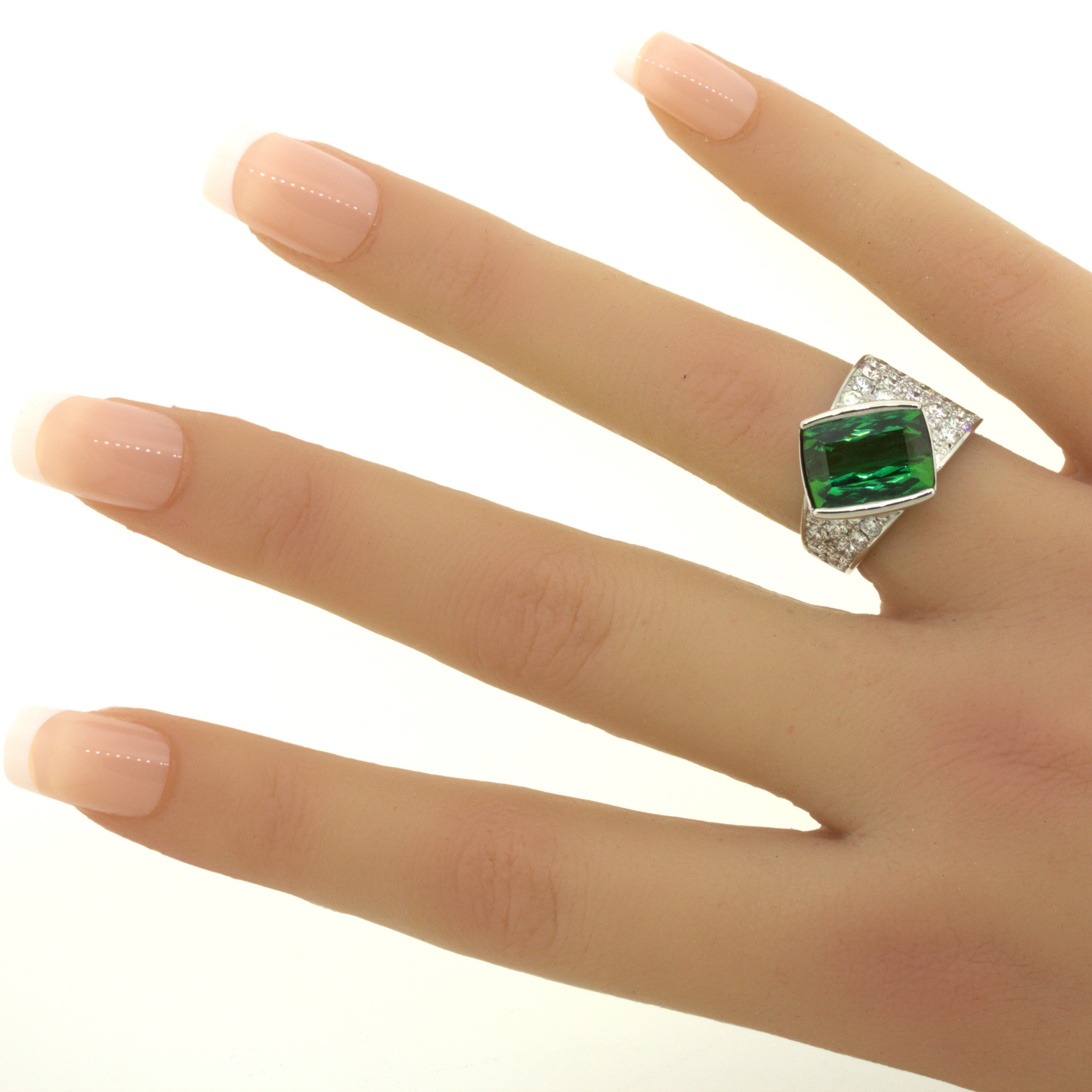 Green Tourmaline Diamond Platinum Ring