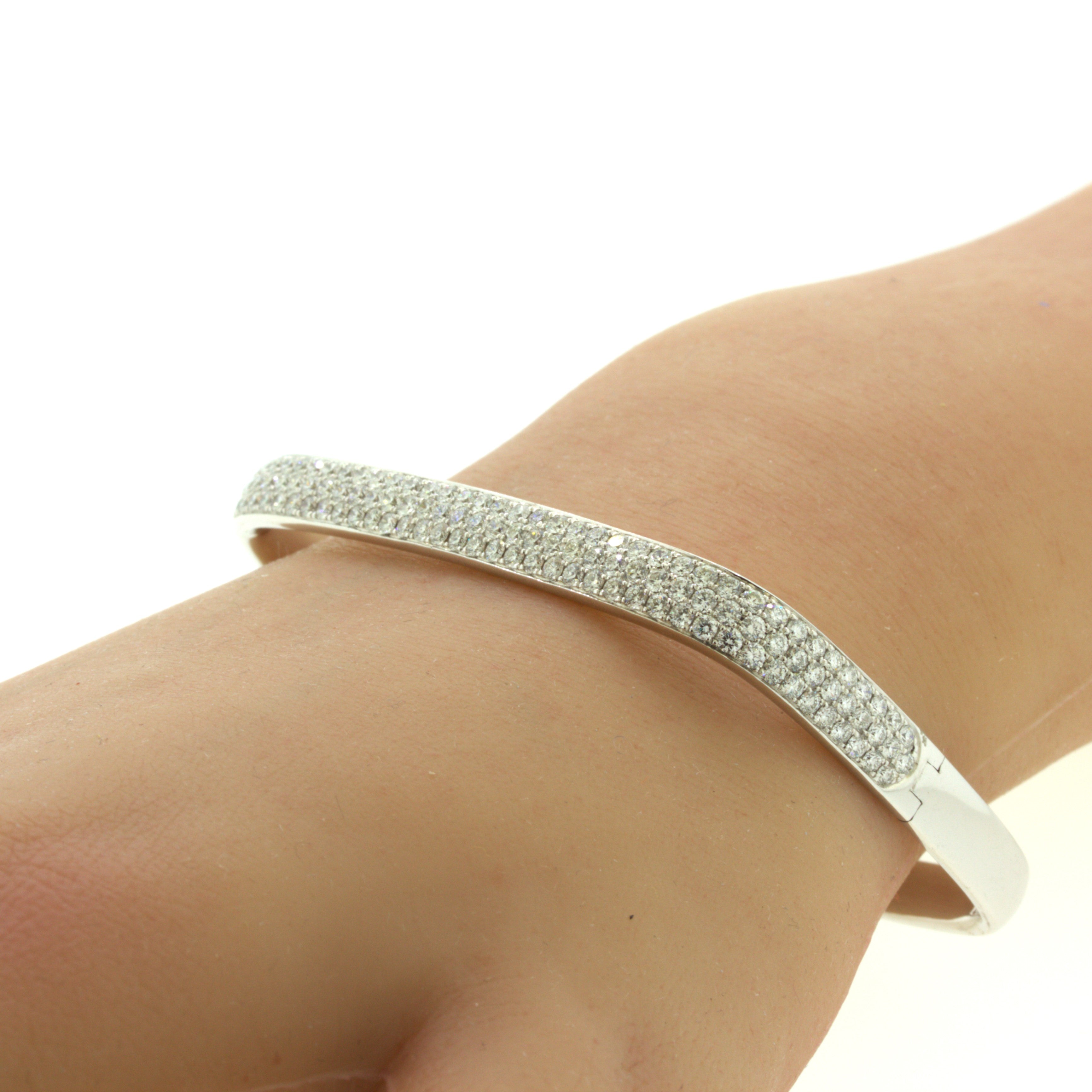 Modern Diamond Pave 18K White Gold Bangle Bracelet