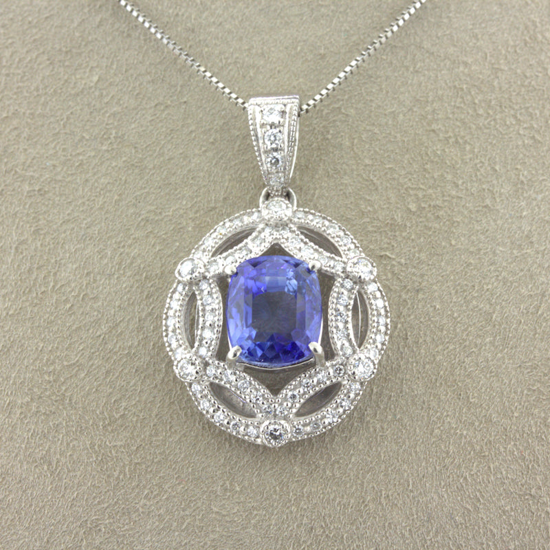 4.80 Carat Blue Sapphire Diamond Platinum Pendant