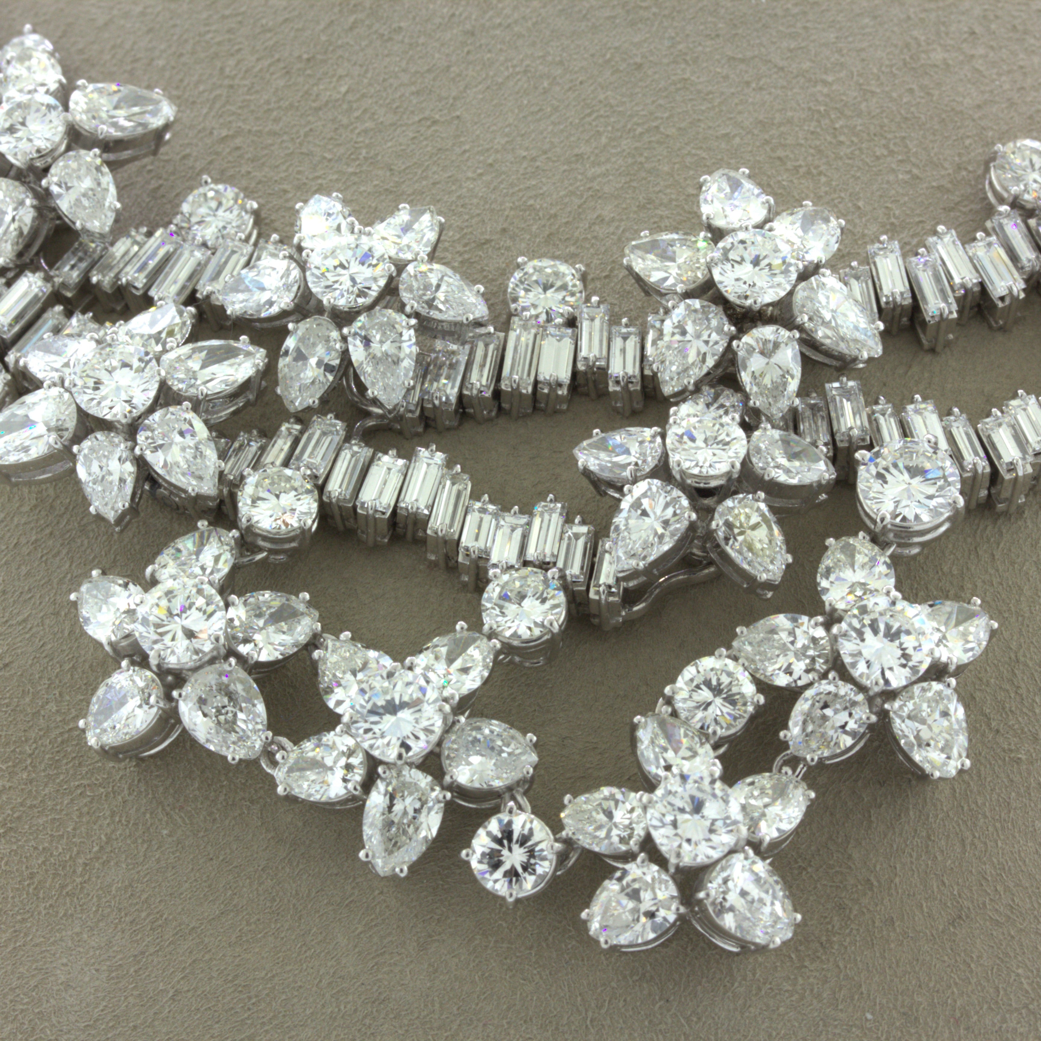 Mid-Century 84 Carat Diamond Cluster Platinum Bib Necklace