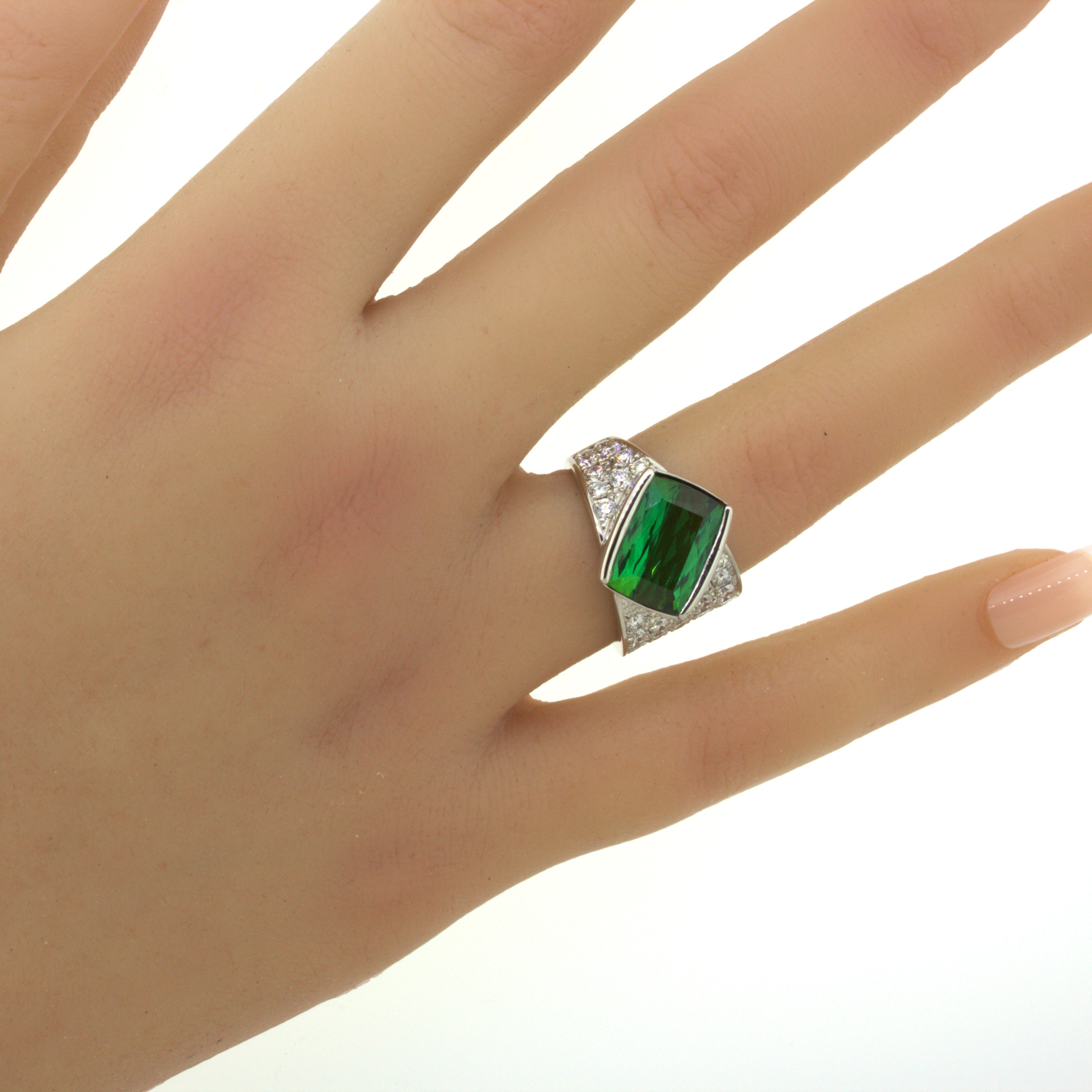 Green Tourmaline Diamond Platinum Ring