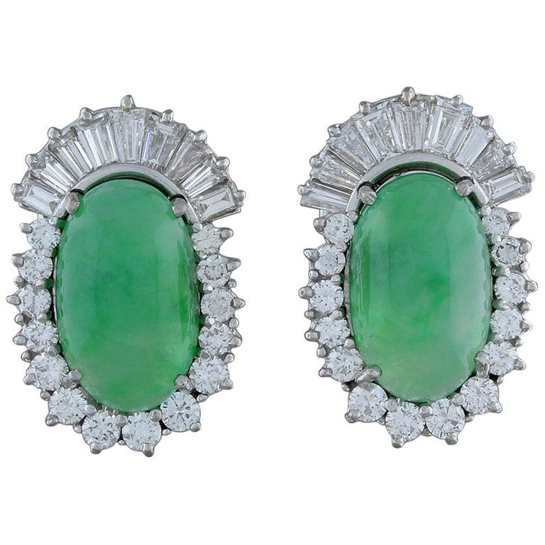 Midcentury Jadeite Jade Diamond Gold Earring