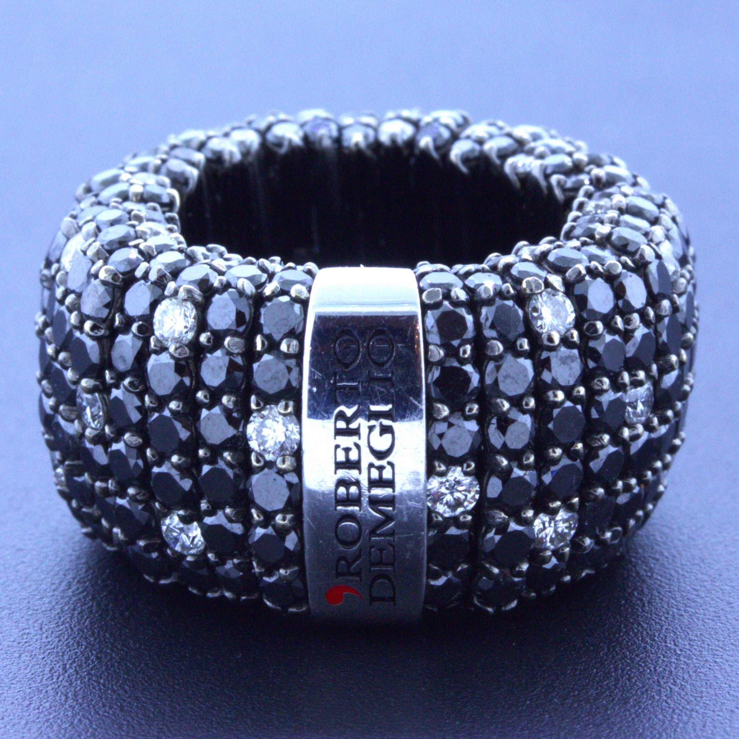 Roberto Demeglio White & Black Diamond 18k White Gold Stretch Ring