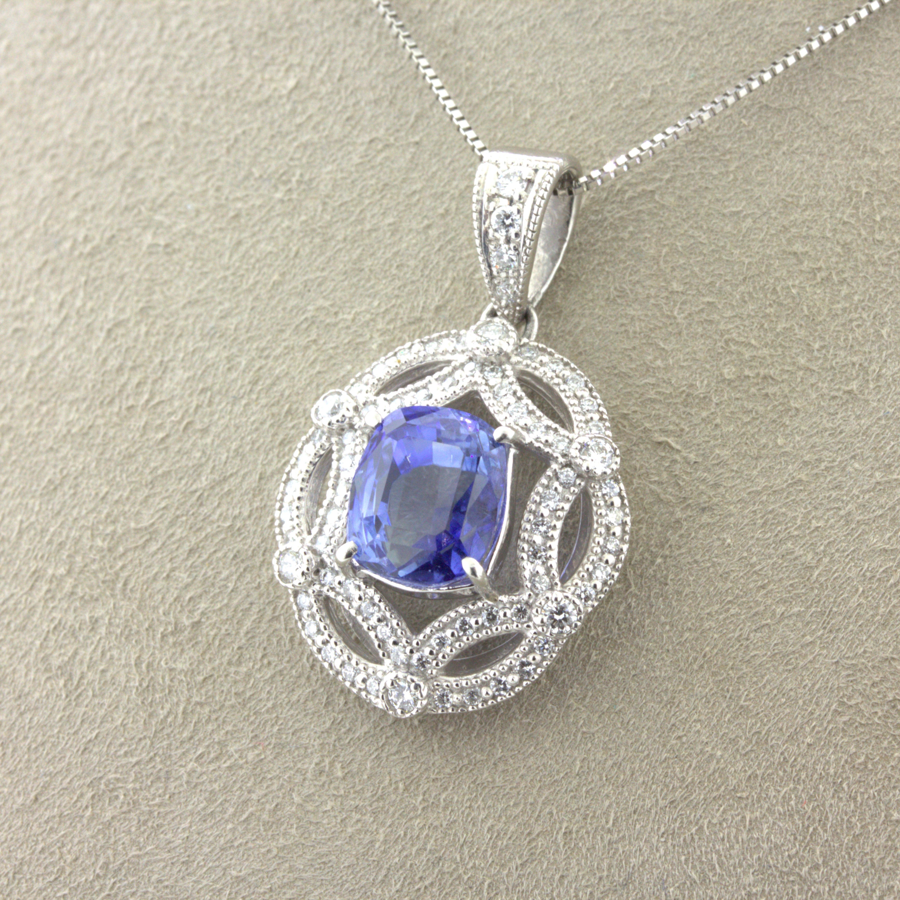 4.80 Carat Blue Sapphire Diamond Platinum Pendant