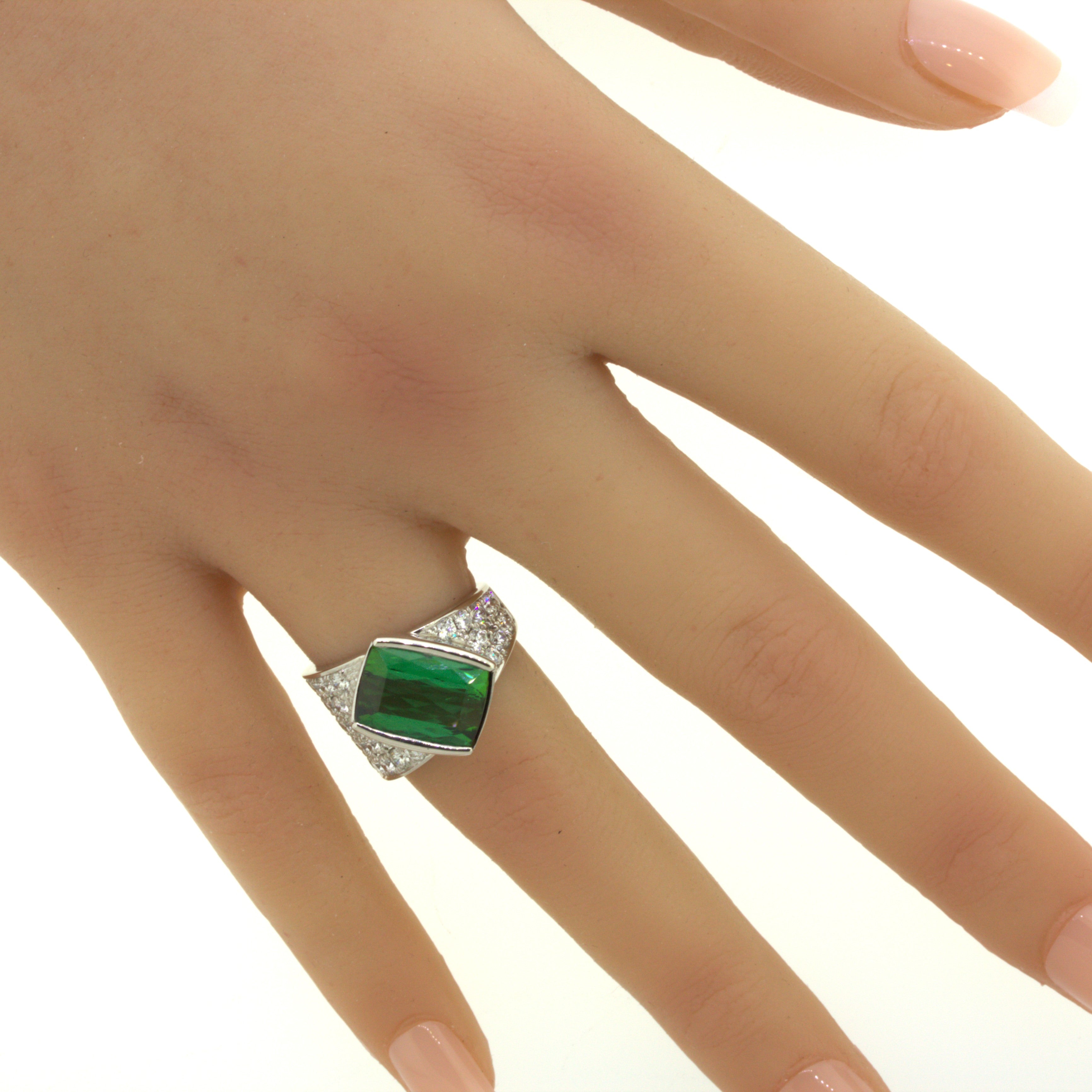 Green Tourmaline Diamond Platinum Ring