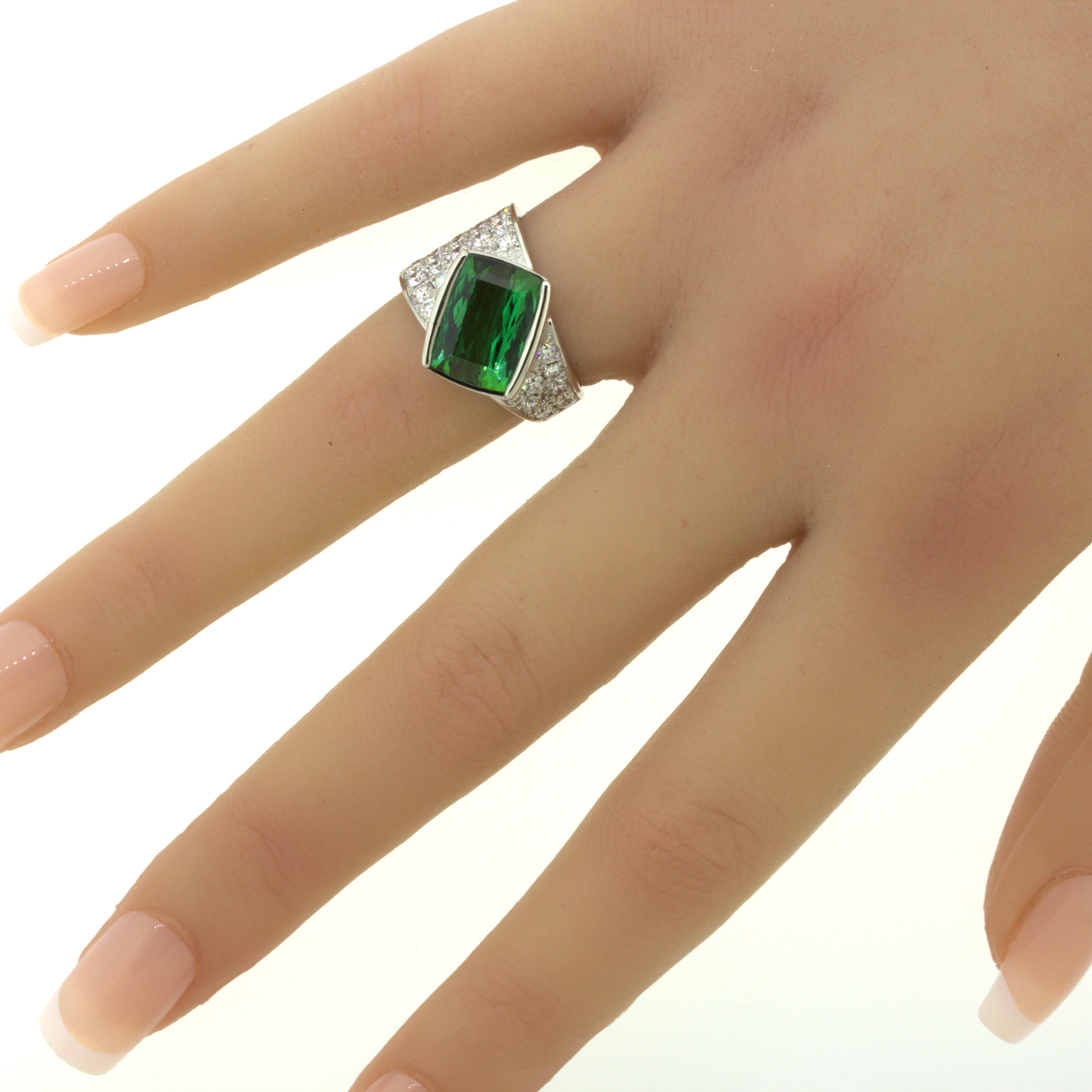 Green Tourmaline Diamond Platinum Ring