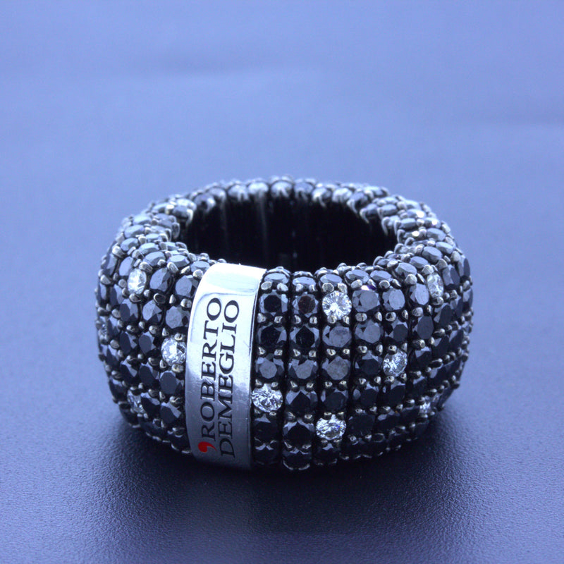 Roberto Demeglio White & Black Diamond 18k White Gold Stretch Ring