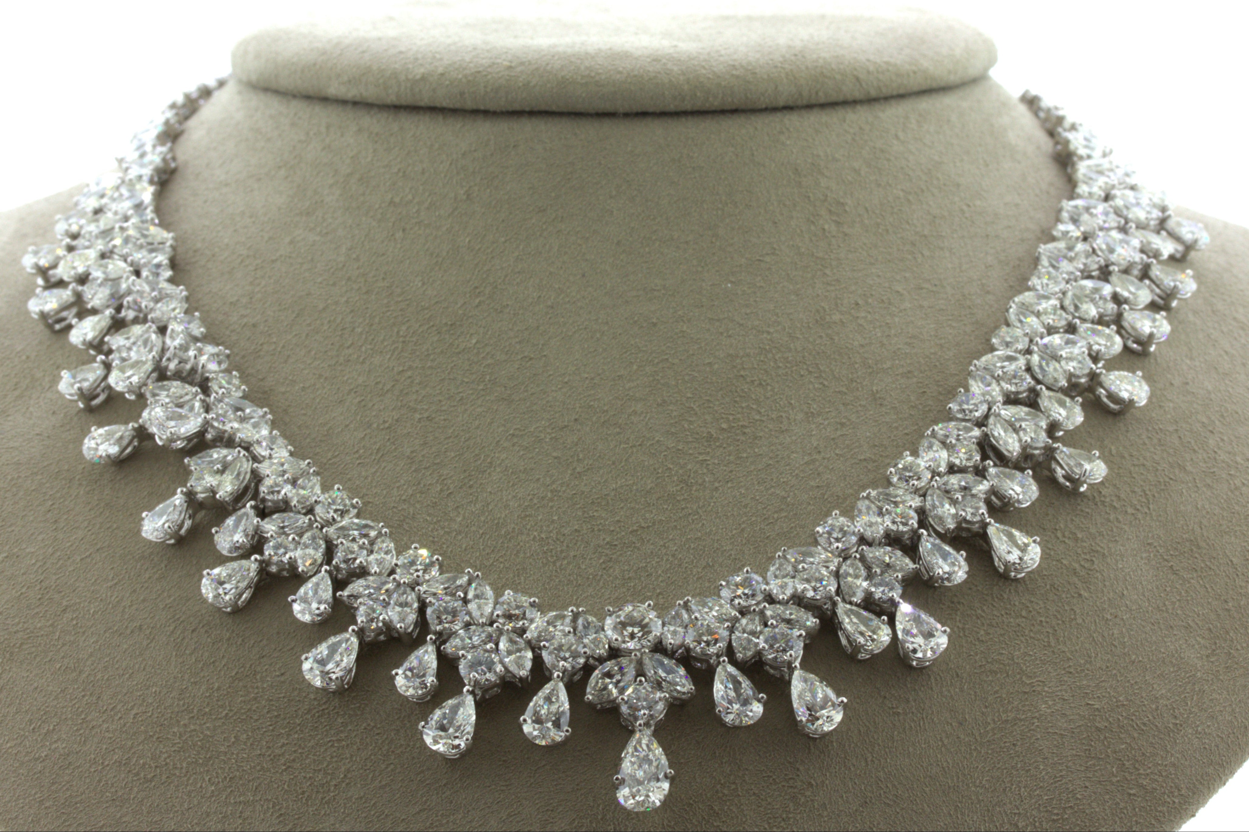 Mid-Century 54 Carat Diamond Drop Platinum Bib Necklace