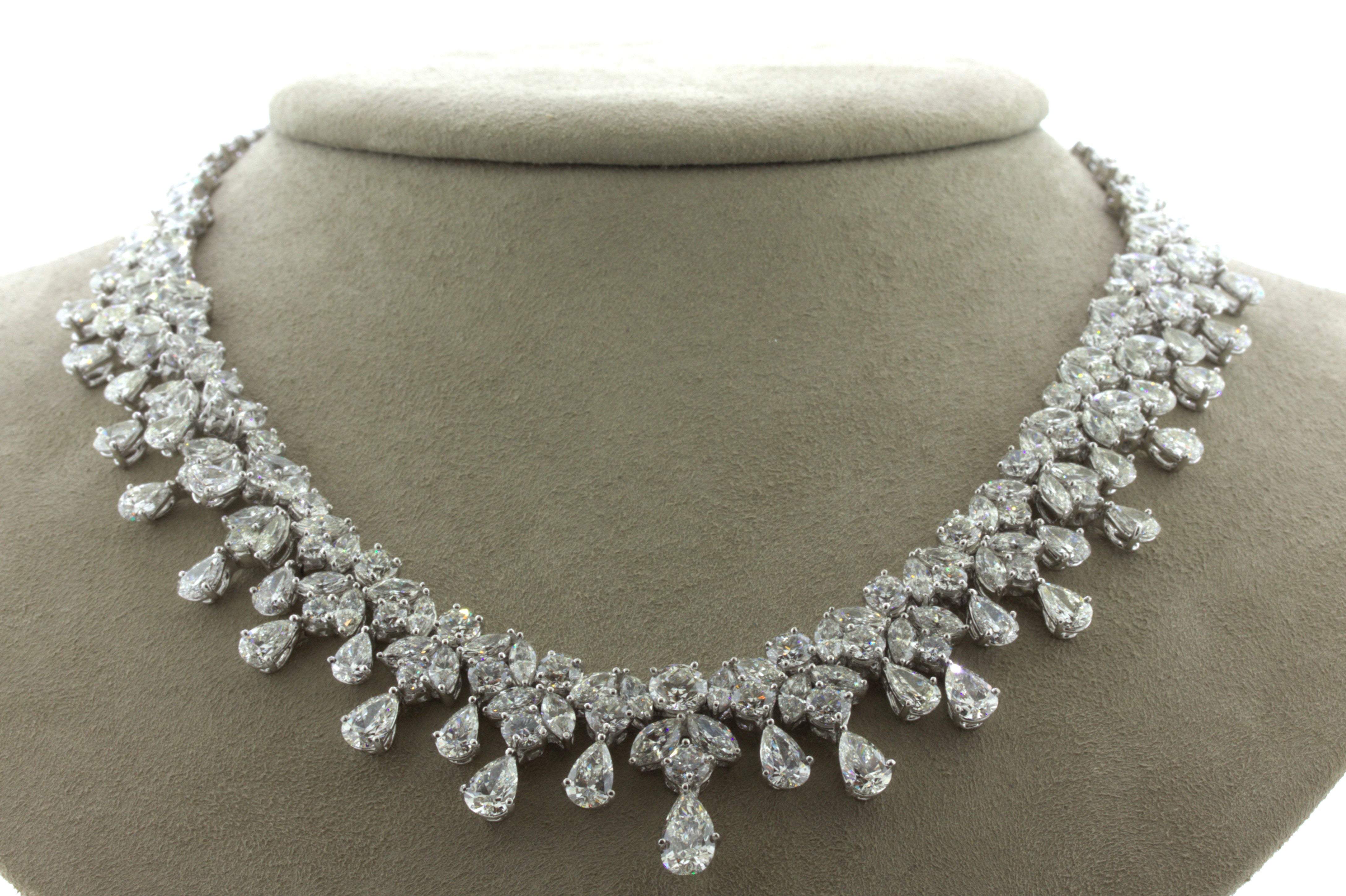 Mid-Century 54 Carat Diamond Drop Platinum Bib Necklace