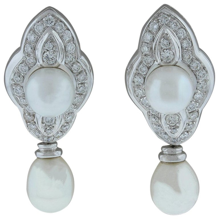 Akoya Pearl Diamond Gold Drop Earrings