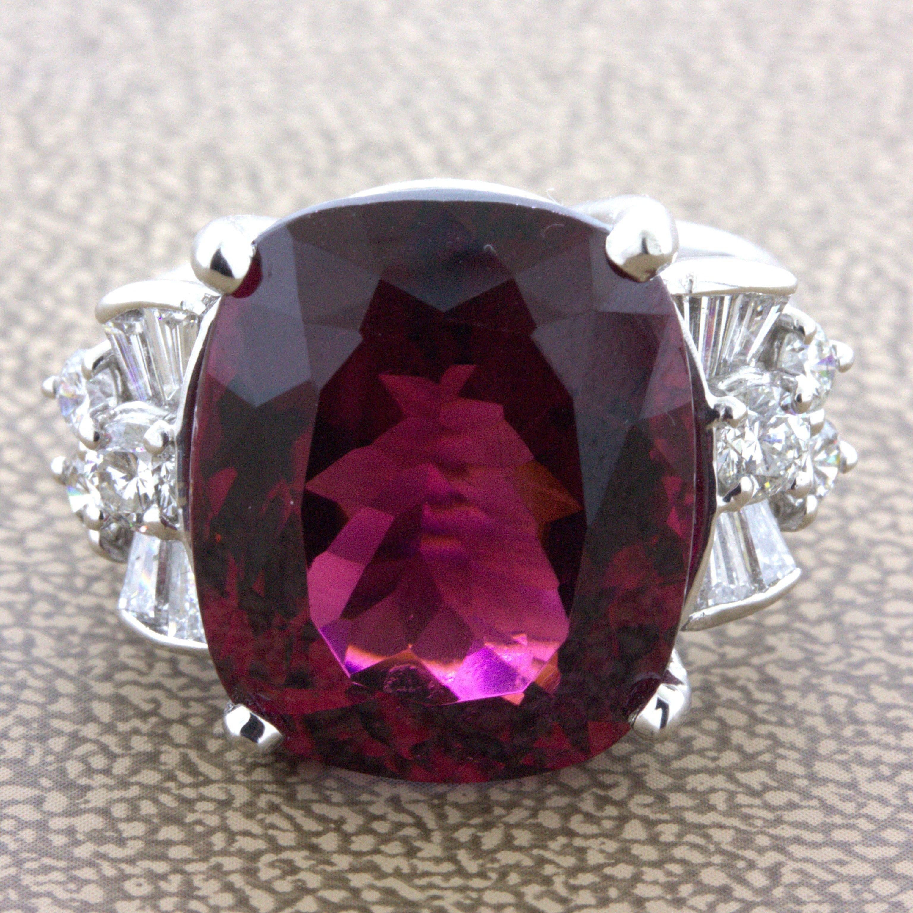 15.64 Carat Rhodolite Garnet Diamond Platinum Ring