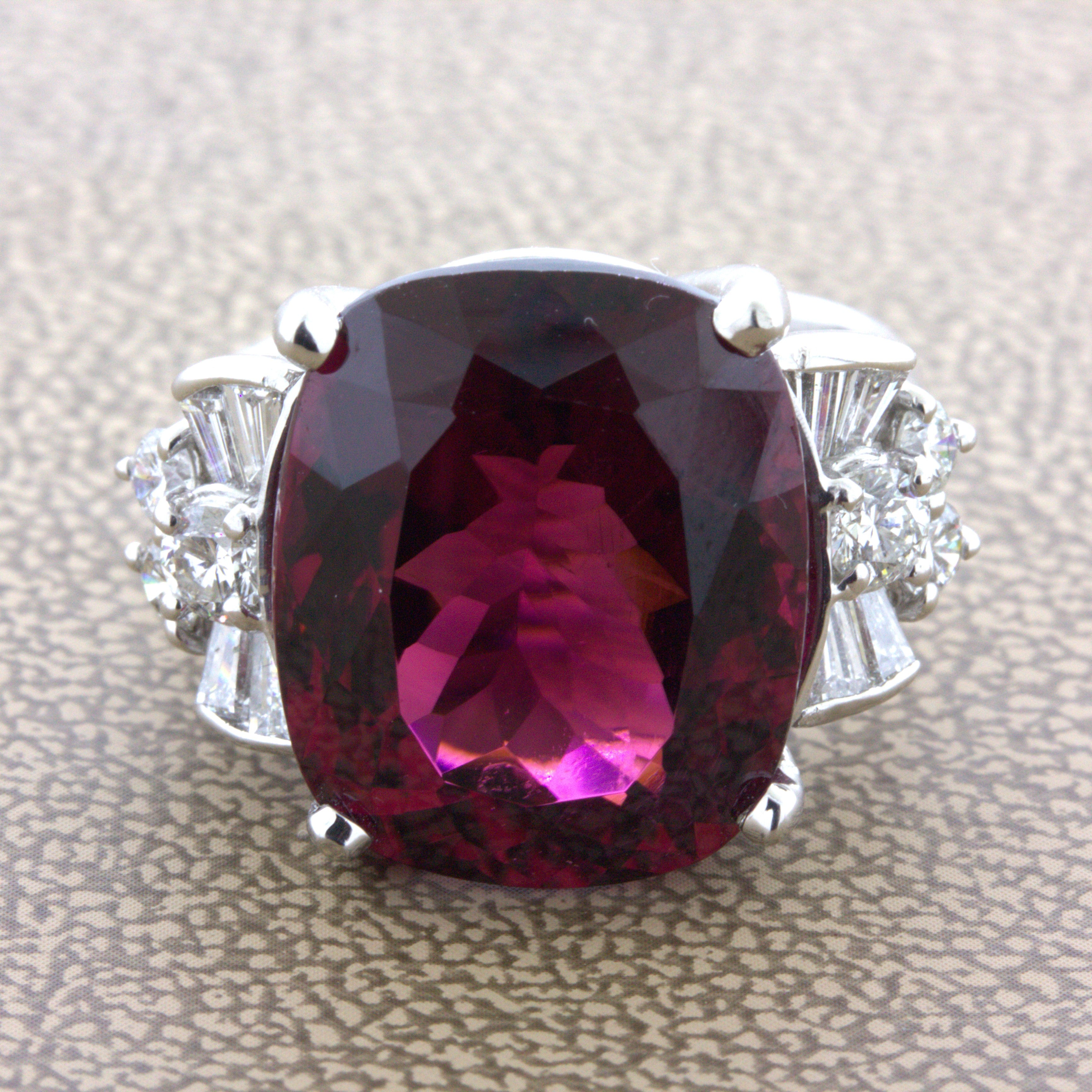 15.64 Carat Rhodolite Garnet Diamond Platinum Ring