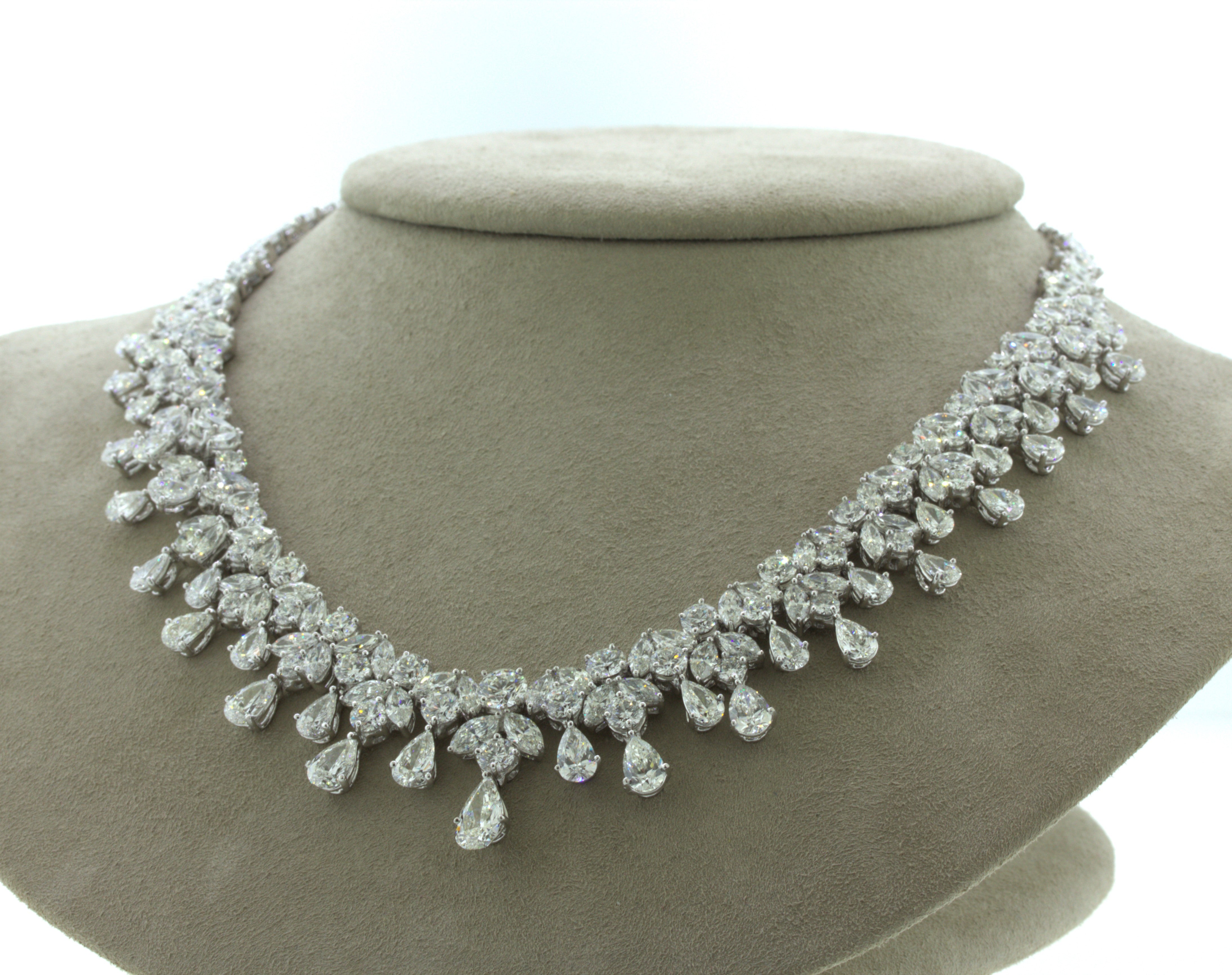 Mid-Century 54 Carat Diamond Drop Platinum Bib Necklace