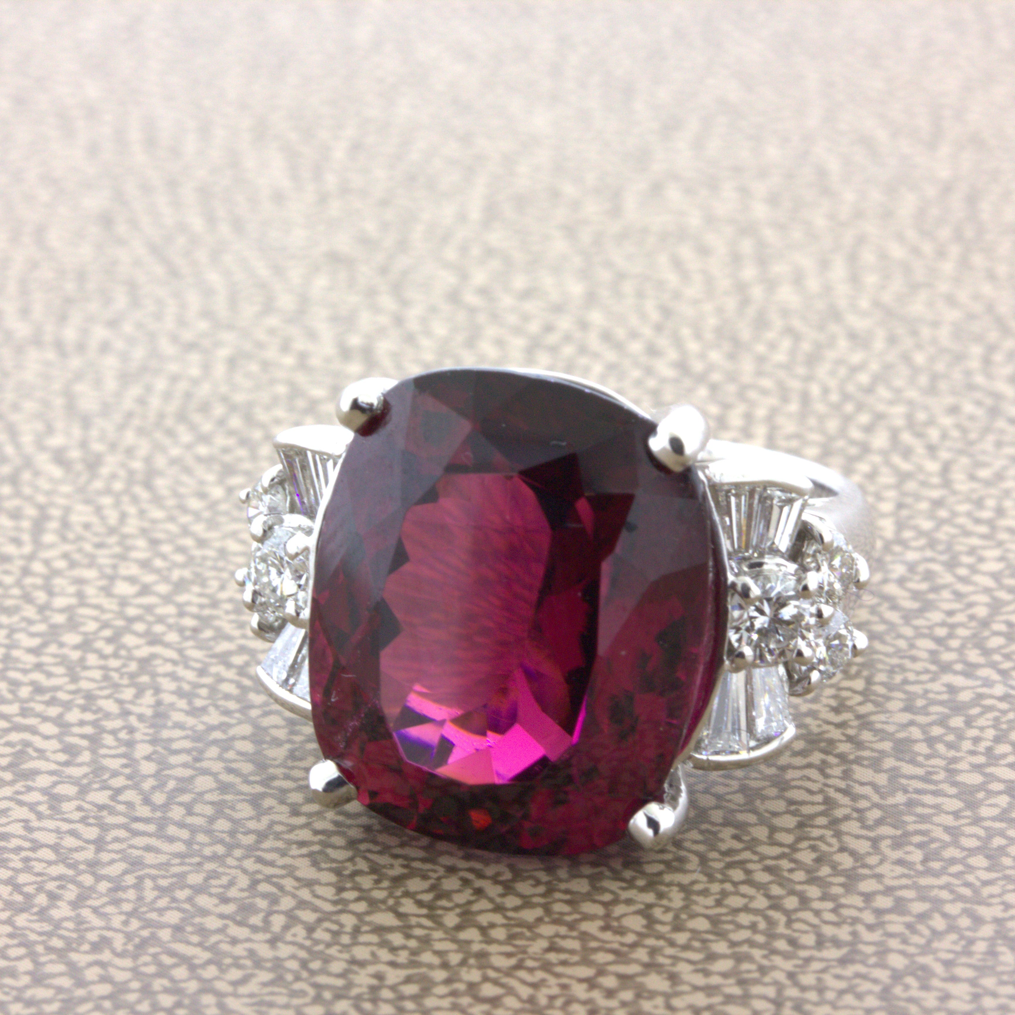 15.64 Carat Rhodolite Garnet Diamond Platinum Ring