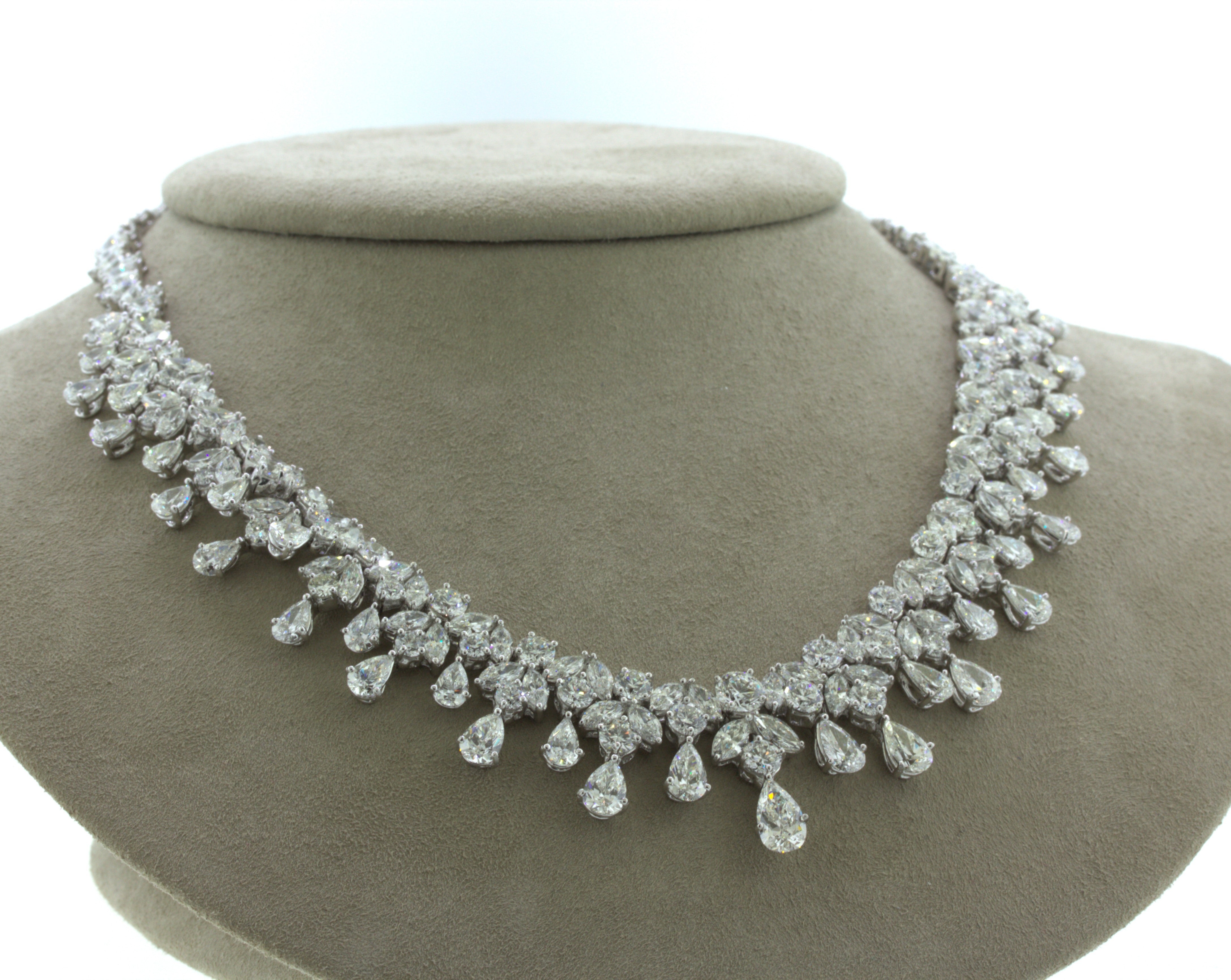 Mid-Century 54 Carat Diamond Drop Platinum Bib Necklace