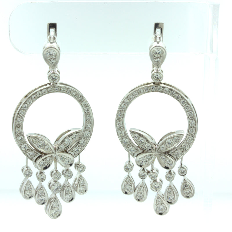 Diamond Drop Dangle 18k White Gold Butterfly Earrings