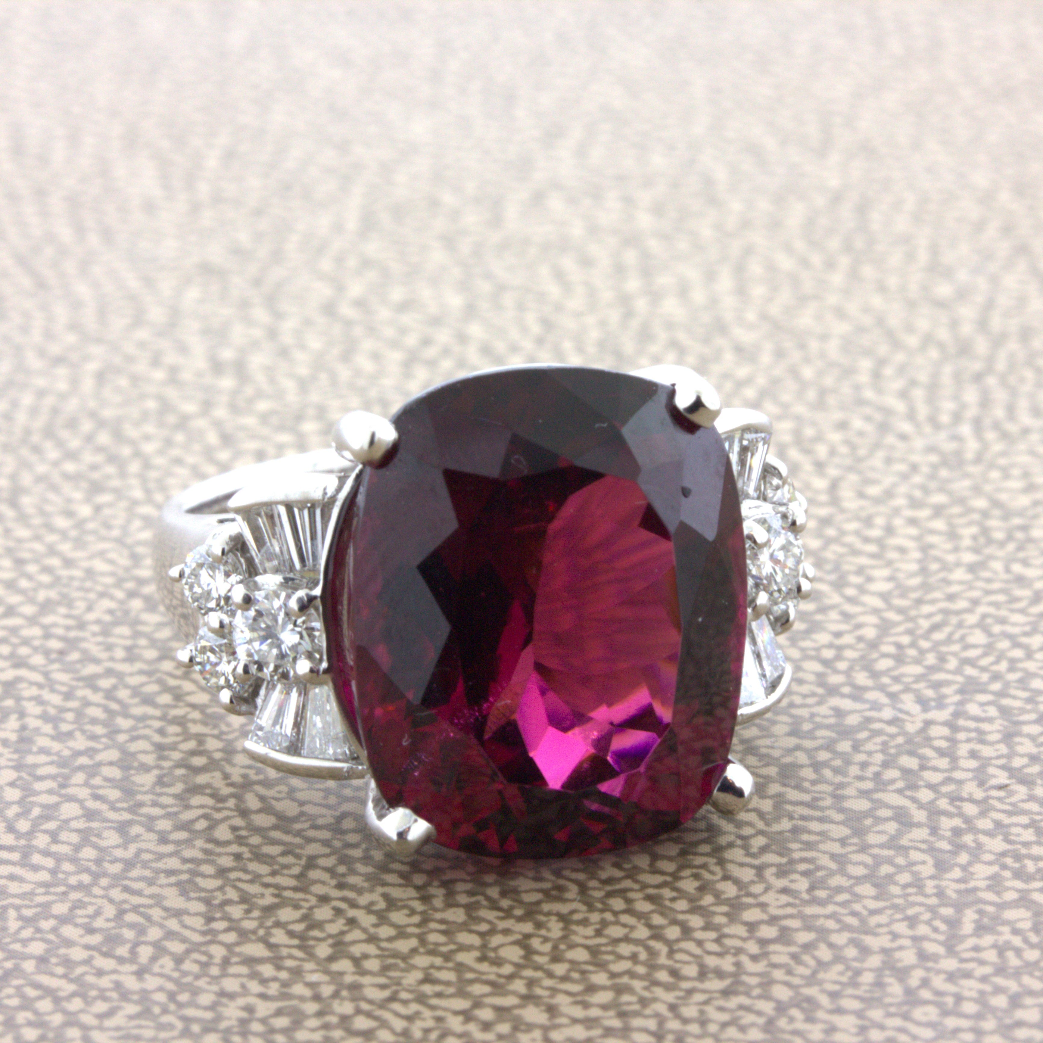 15.64 Carat Rhodolite Garnet Diamond Platinum Ring