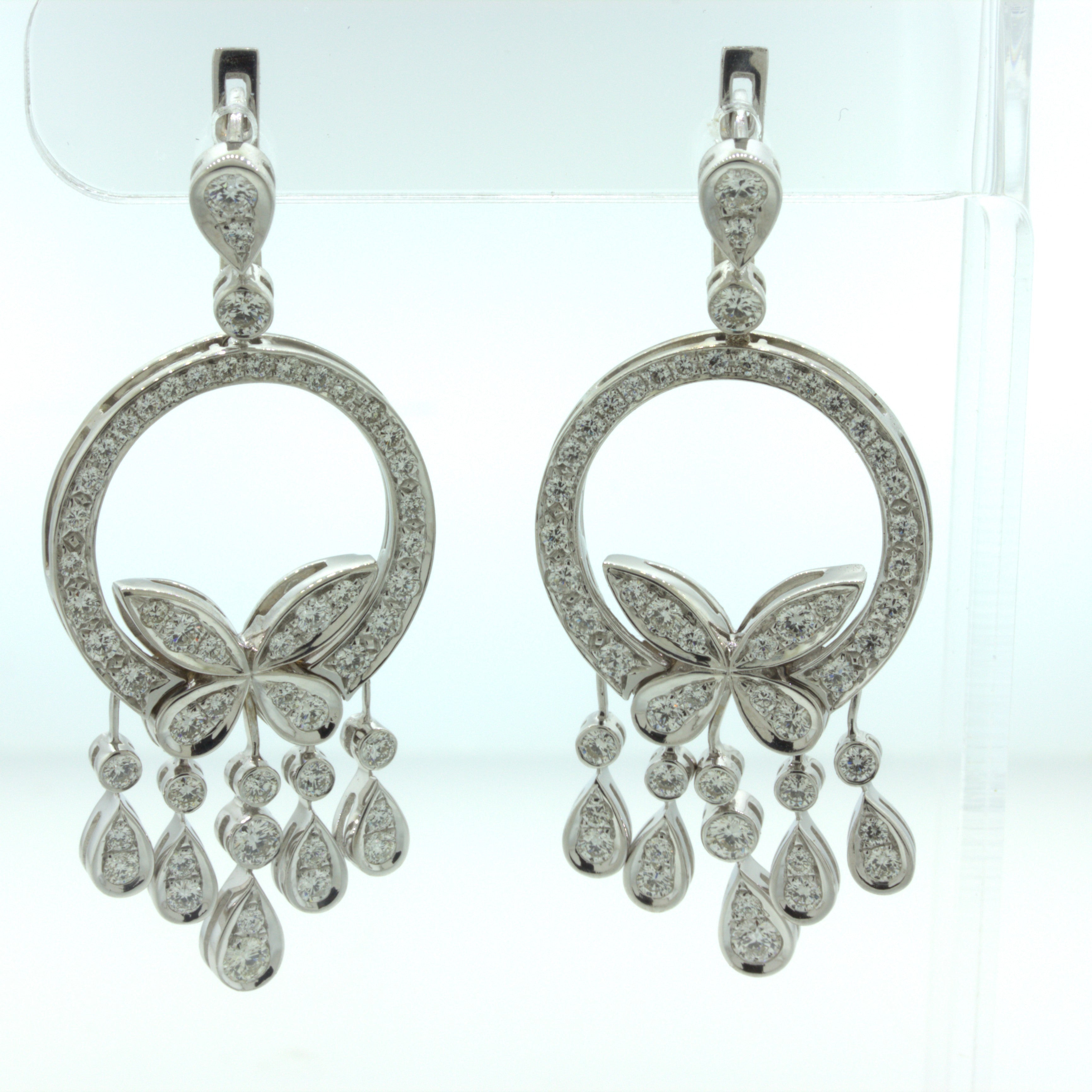 Diamond Drop Dangle 18k White Gold Butterfly Earrings