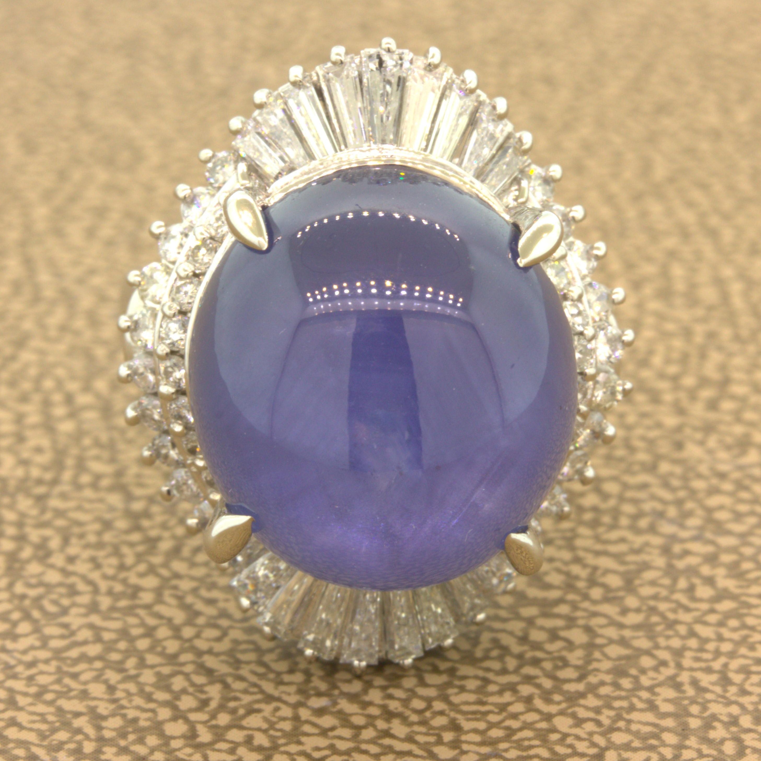 26.75 Carat Star Sapphire Diamond Platinum Cocktail Ring