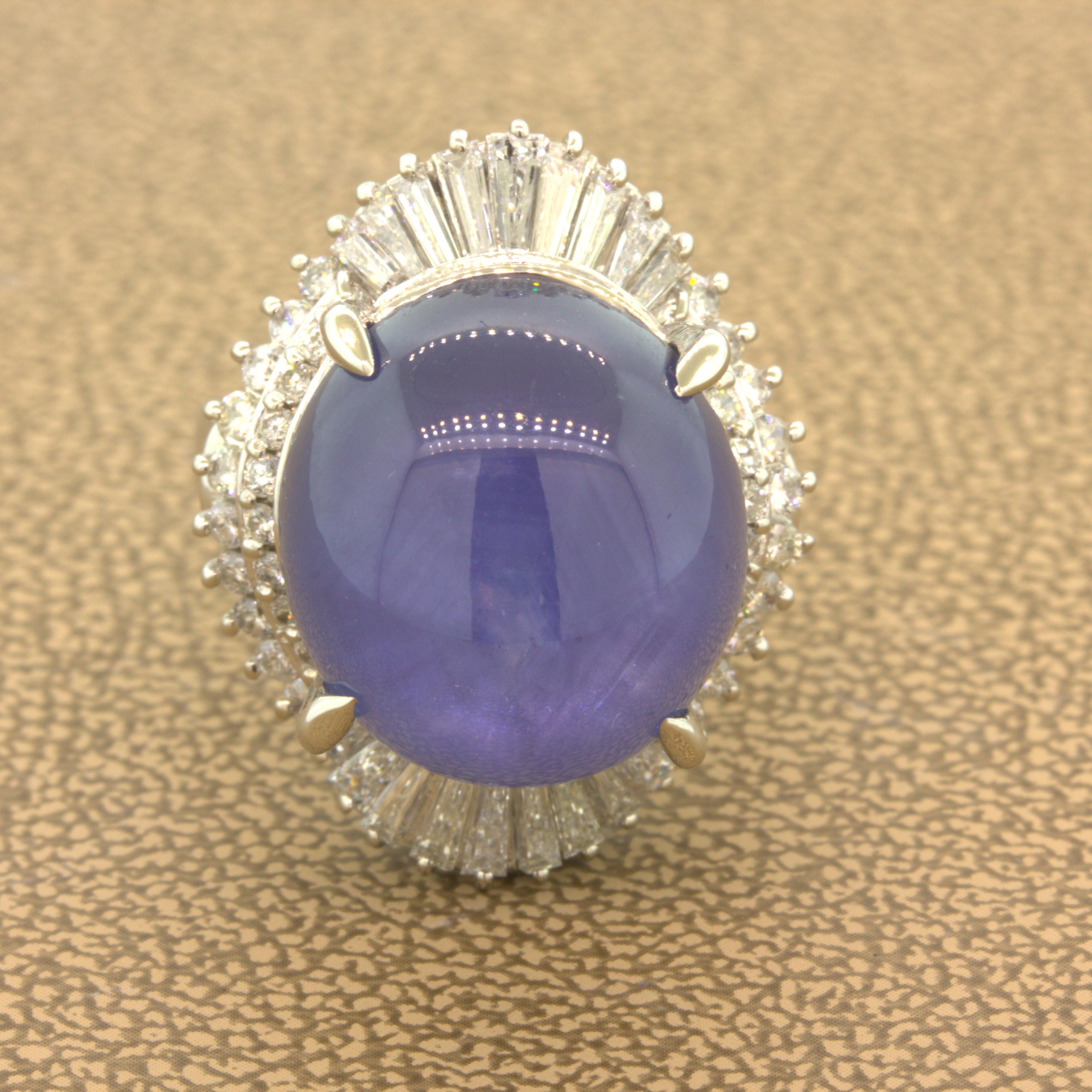 26.75 Carat Star Sapphire Diamond Platinum Cocktail Ring