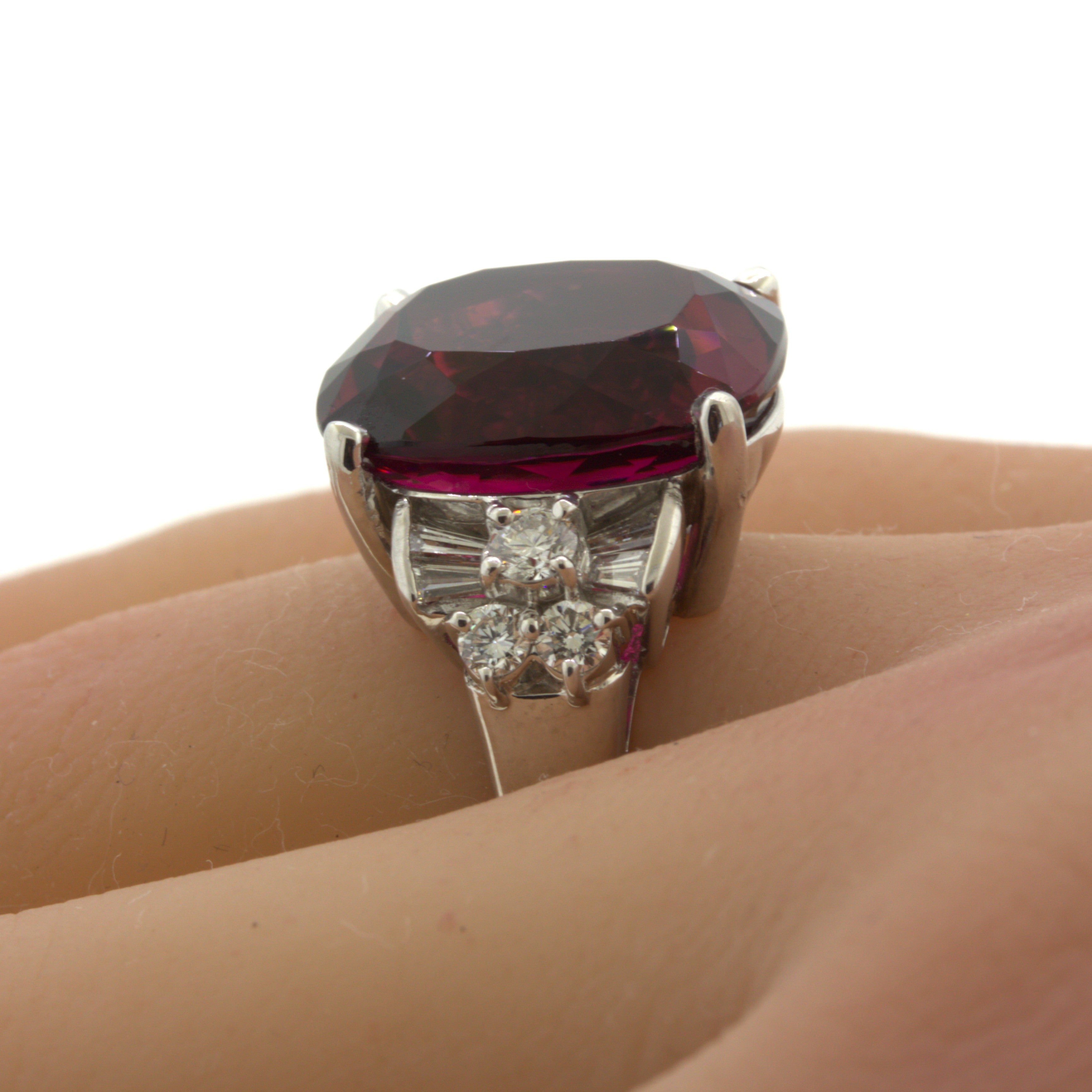 15.64 Carat Rhodolite Garnet Diamond Platinum Ring