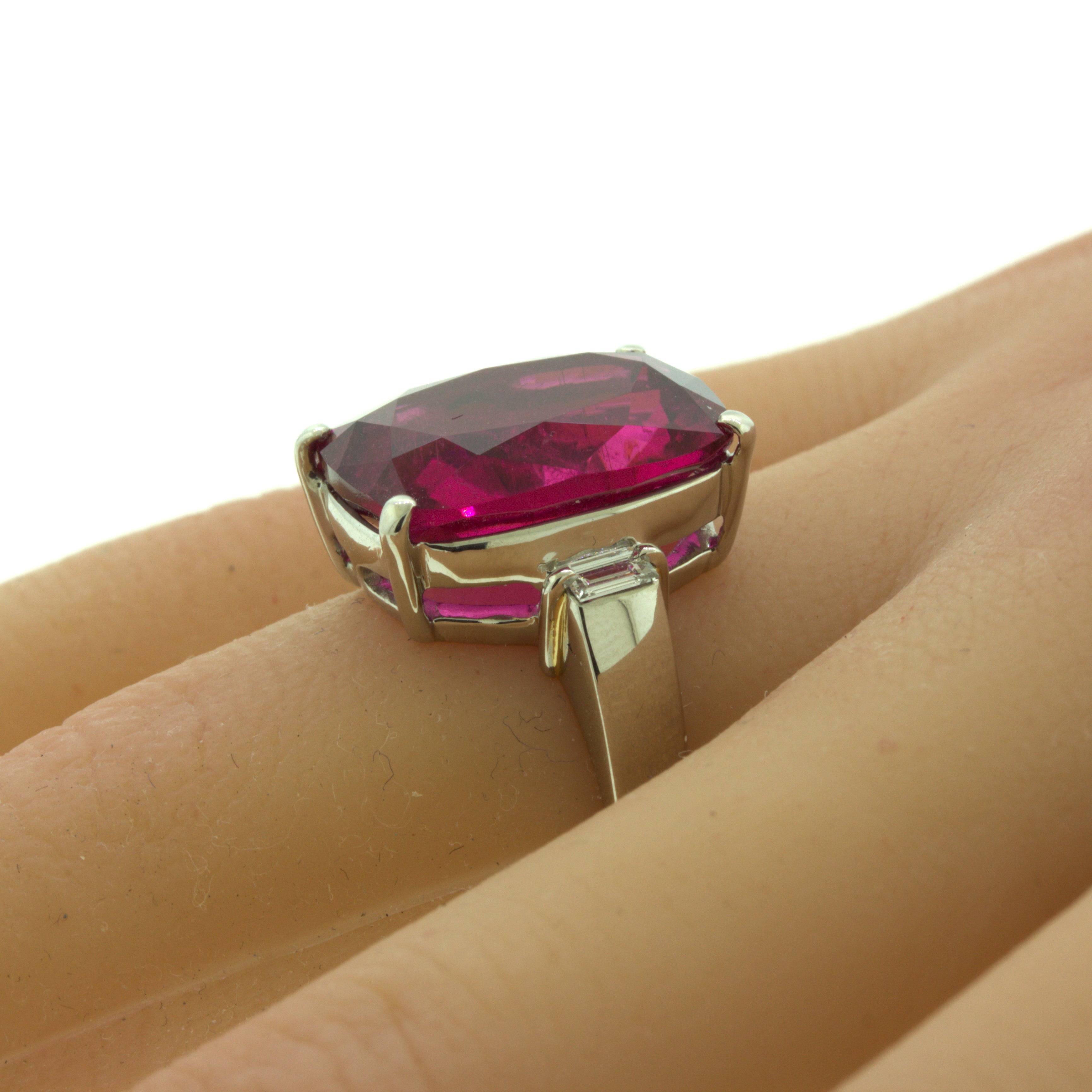 10.44 Carat Rubellite Tourmaline Diamond Platinum 3-Stone Ring