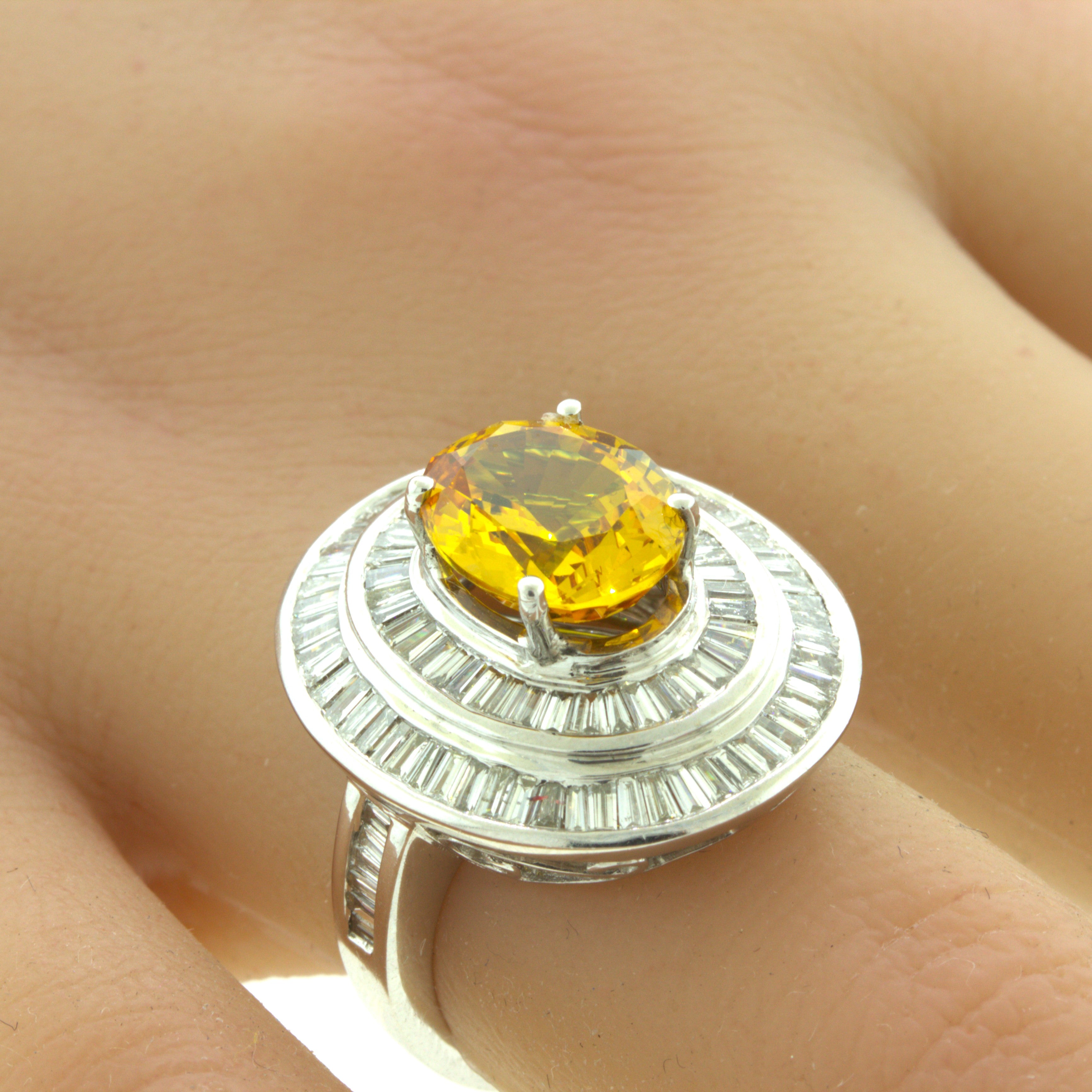 Fancy Yellow Sapphire Diamond Double-Halo 18K White Gold Ring