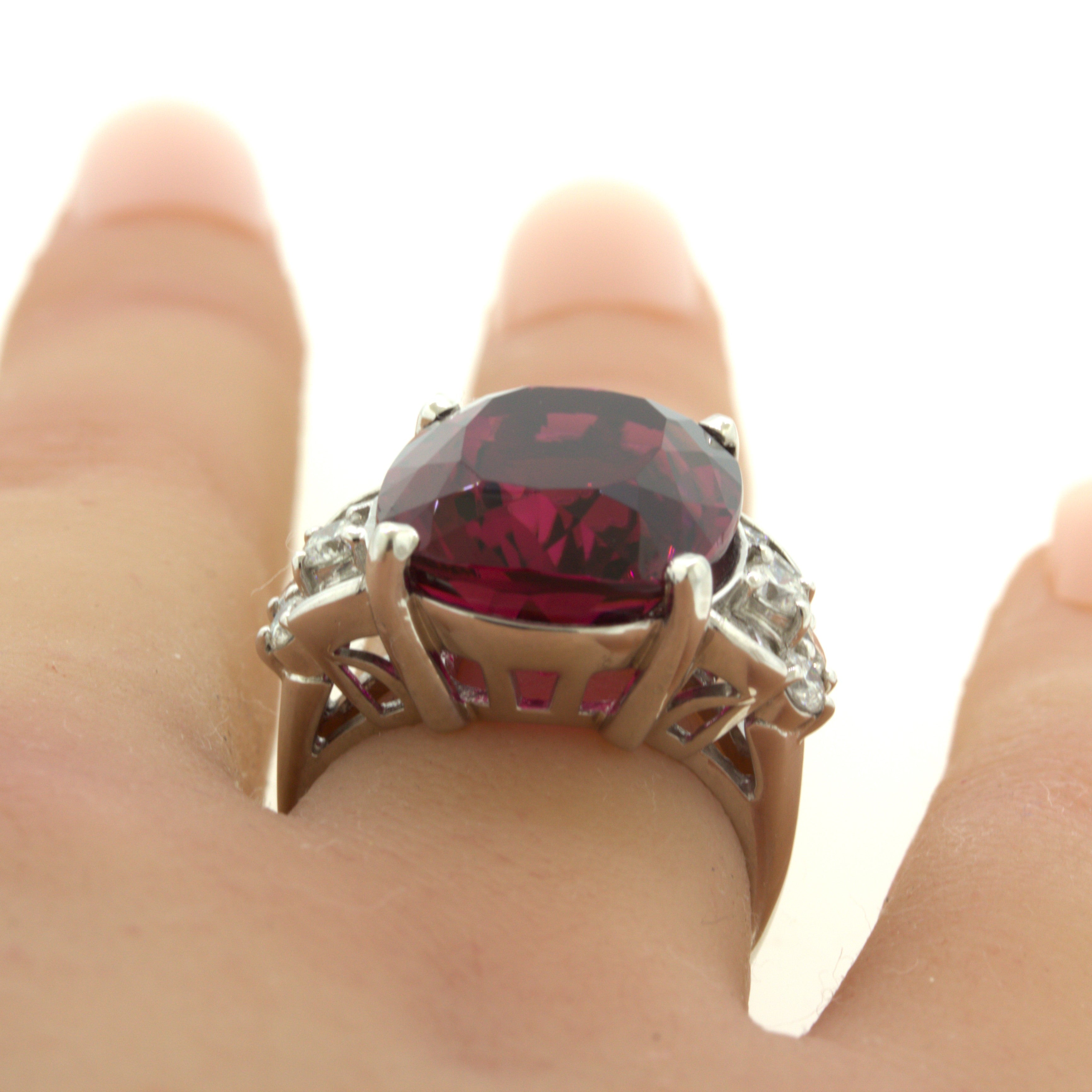 15.64 Carat Rhodolite Garnet Diamond Platinum Ring